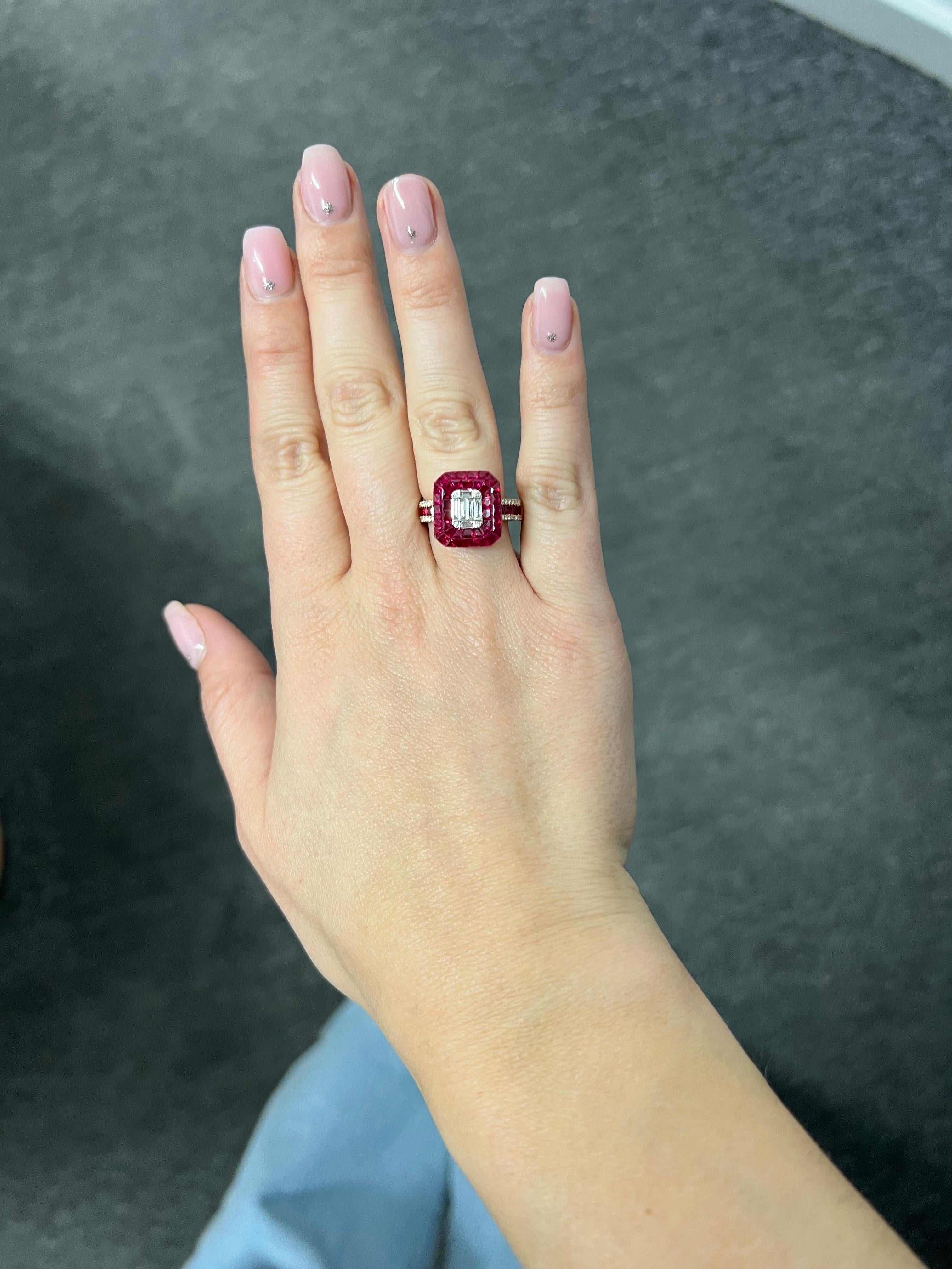 Natürlicher Diamantring 0,35 Karat 18 KT Roségold Natürliche Rubine Ring  im Angebot 2