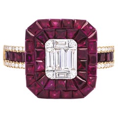 Natural Diamond Ring 0.35 cts 18 KT Rose Gold Natural Rubies Ring