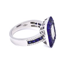 Natural Diamond Ring 0.38 cts 18 KT White Gold Natural Blue Sapphire Ring