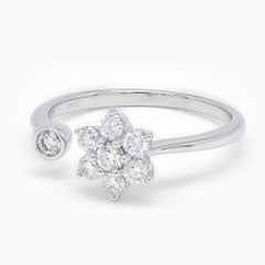 Natural Diamond Ring 0.42ct 18 Karat White Gold Flower Duo Design Cocktail Ring