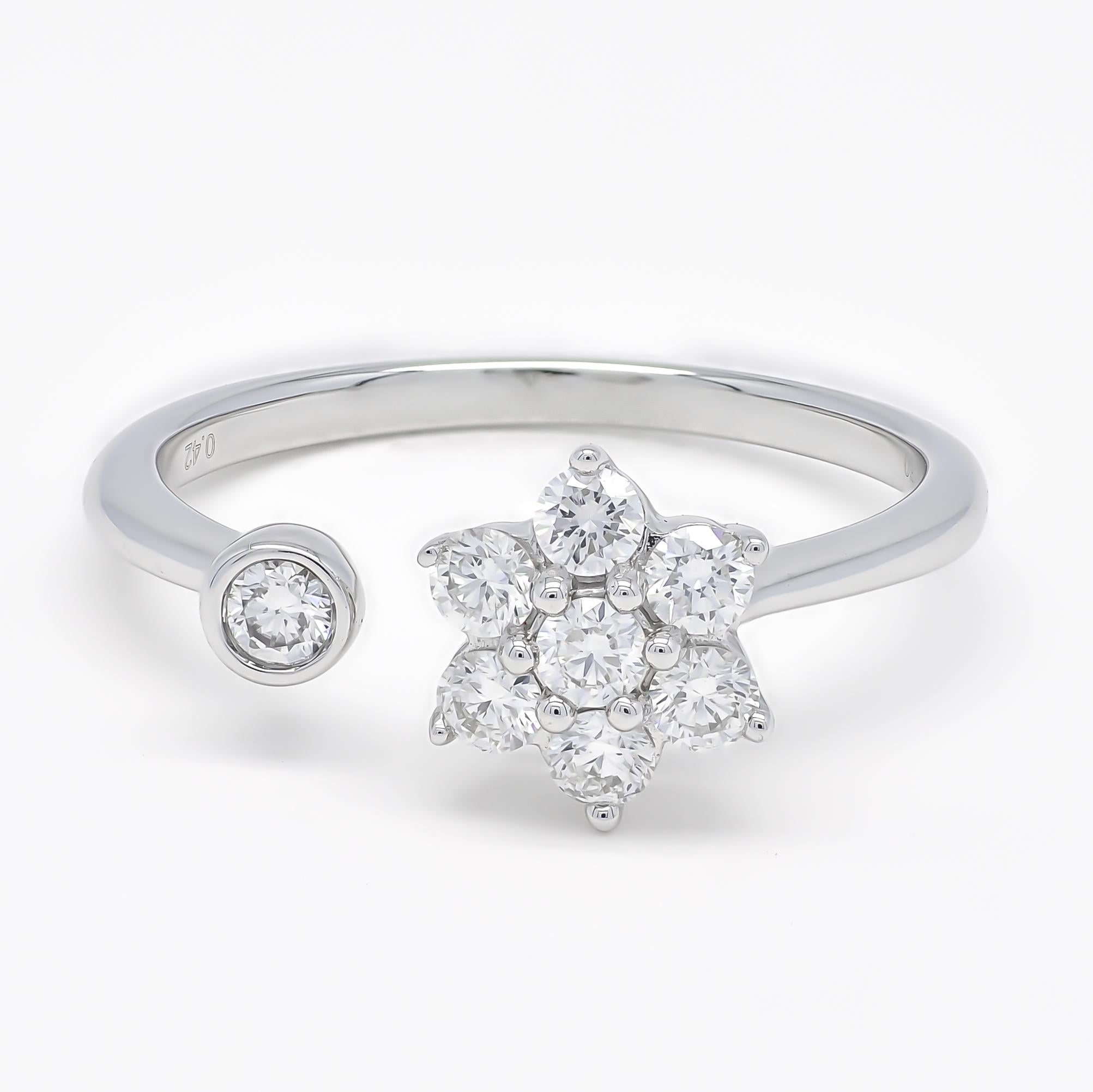 Natürlicher Diamantring 0,42 Karat 18 Karat Weißgold Blumen-Duo-Design Cocktail-Ring