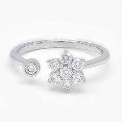 Natürlicher Diamantring 0,42 Karat 18 Karat Weißgold Blumen-Duo-Design Cocktail-Ring
