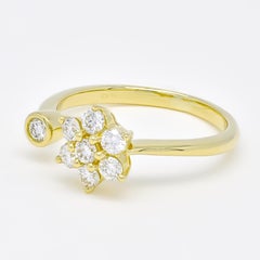 Natural Diamond Ring 0.42ct 18 Karat Yellow Gold Flower Duo Design Cocktail Ring