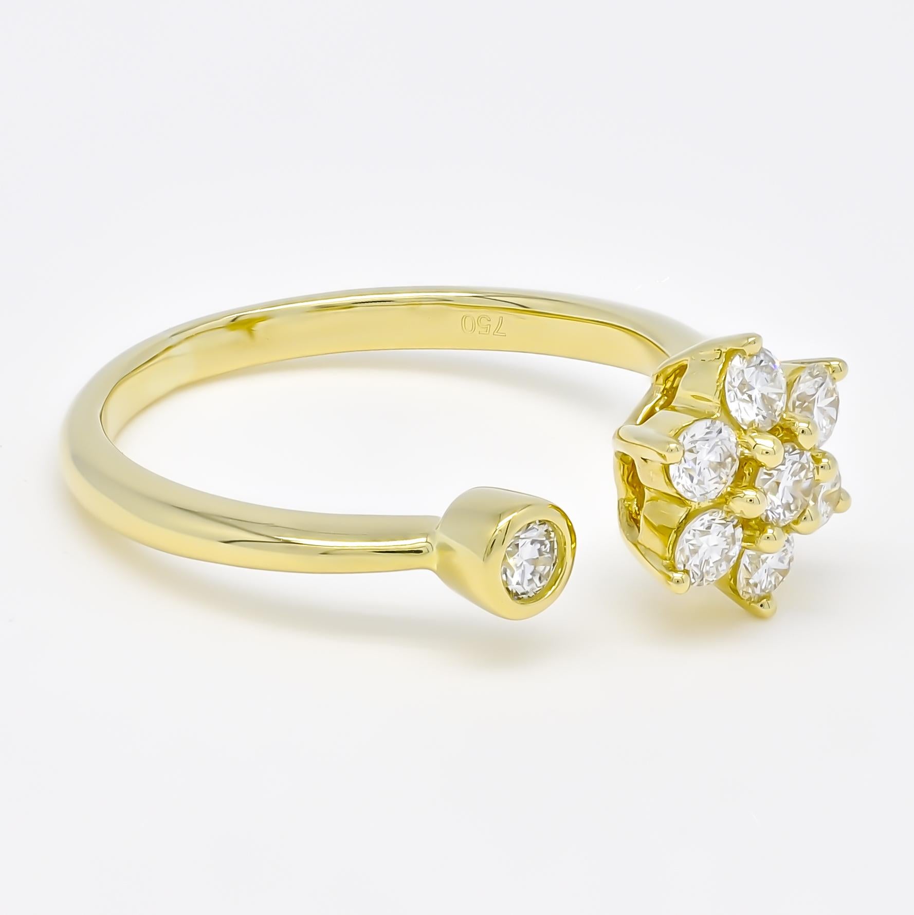 Natürlicher Diamantring 0,42 Karat 18 Karat Gelbgold Blumen-Duo-Design Cocktail-Ring (Moderne) im Angebot