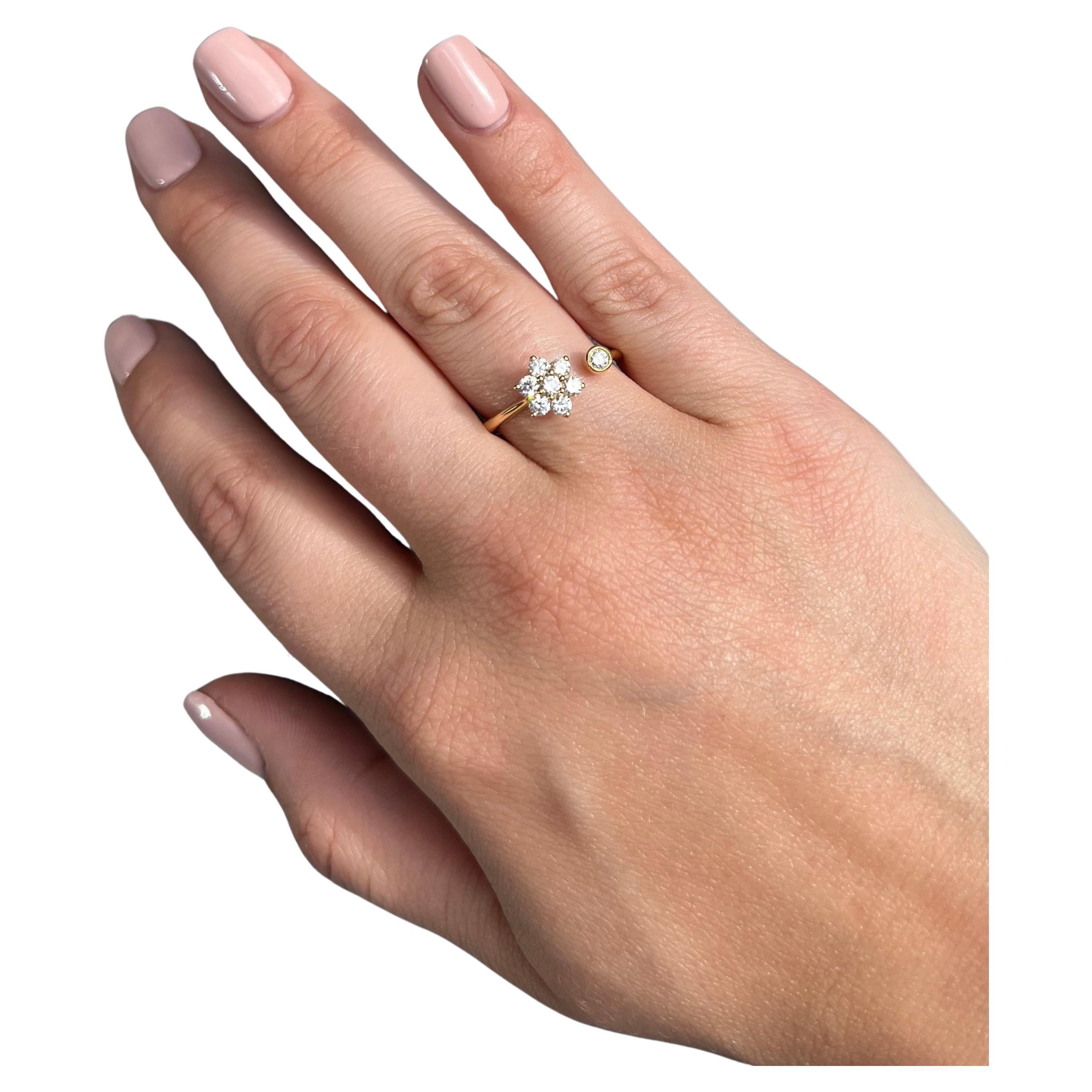 Natürlicher Diamantring 0,42 Karat 18 Karat Gelbgold Blumen-Duo-Design Cocktail-Ring (Rundschliff) im Angebot