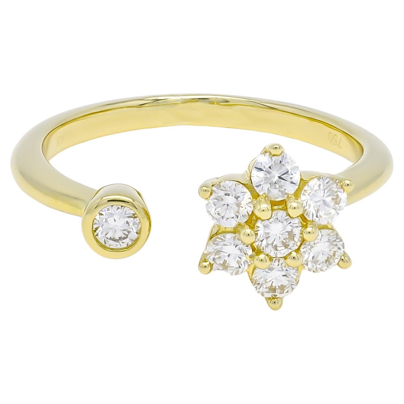 Natural Diamond Ring 0.42ct 18 Karat Yellow Gold Flower Duo Design Cocktail Ring