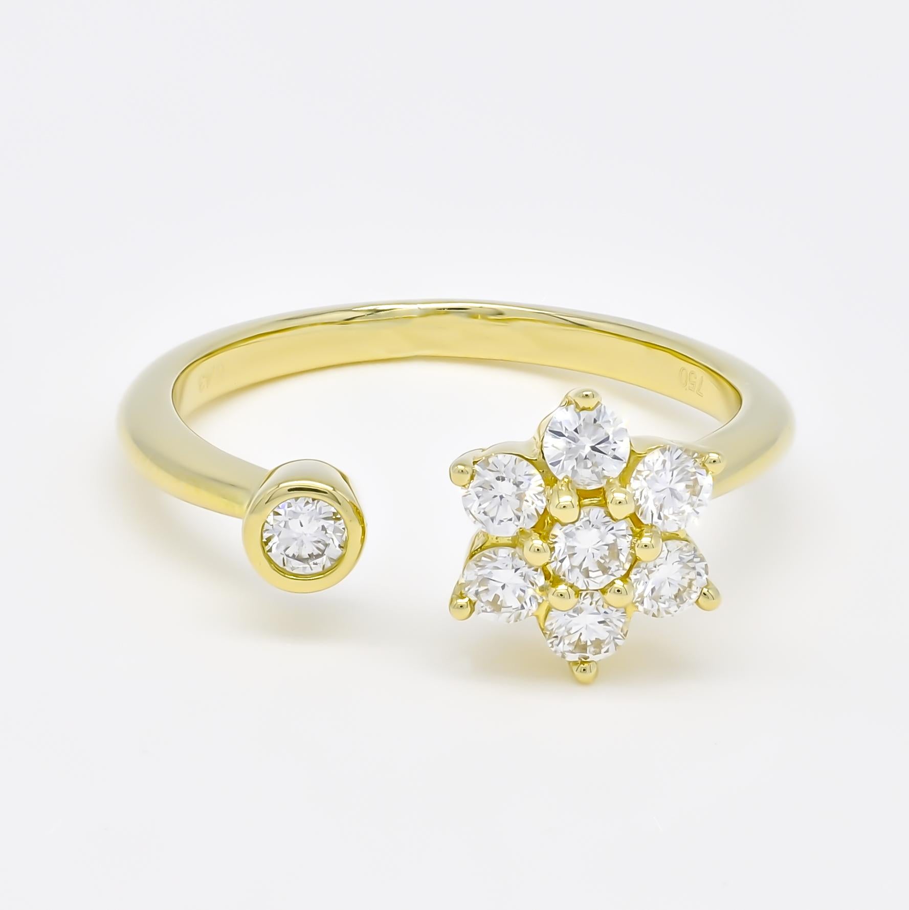 Bague cocktail à motif duo de fleurs en or jaune 18 carats et diamant naturel 0,42 carat