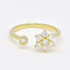 Bague cocktail à motif duo de fleurs en or jaune 18 carats et diamant naturel 0,42 carat