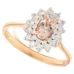 Natural Diamond Ring 0.50 Cents with Pink Morgonite 2.78 Carats in 18k Gold
