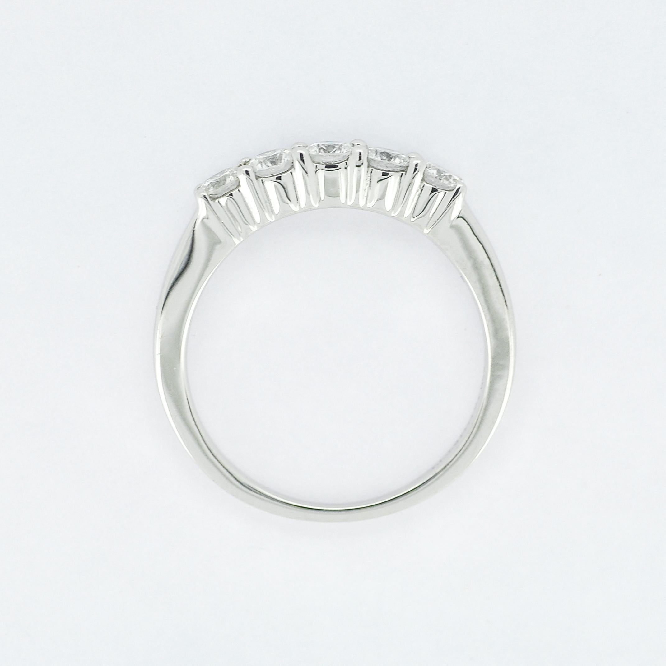 Round Cut Natural Diamond Ring 0.51 carats 18 Karat White Gold 5 Diamonds Engagement Ring For Sale