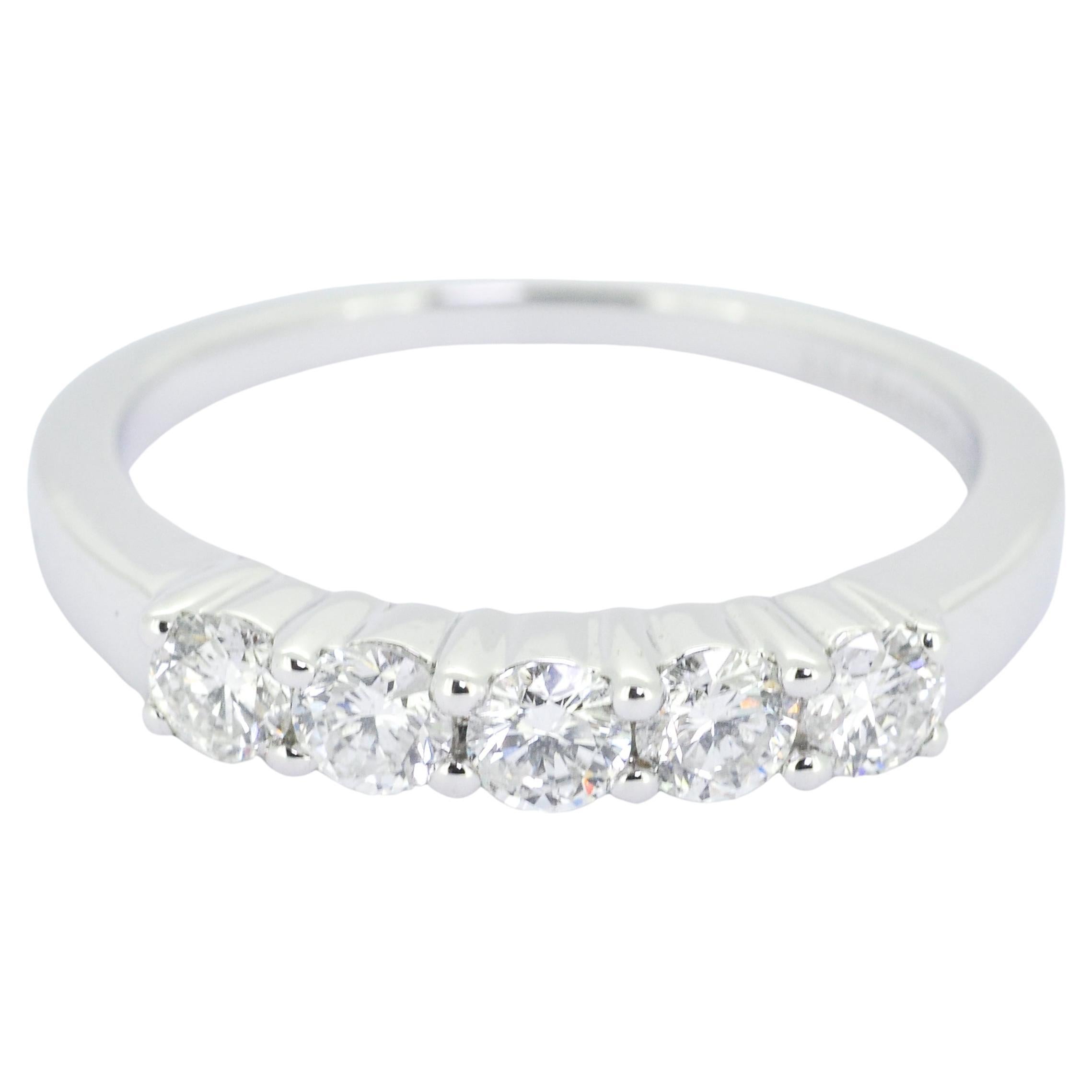 Natural Diamond Ring 0.51 carats 18 Karat White Gold 5 Diamonds Engagement Ring