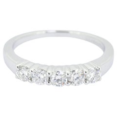 Natural Diamond Ring 0.51 carats 18 Karat White Gold 5 Diamonds Engagement Ring
