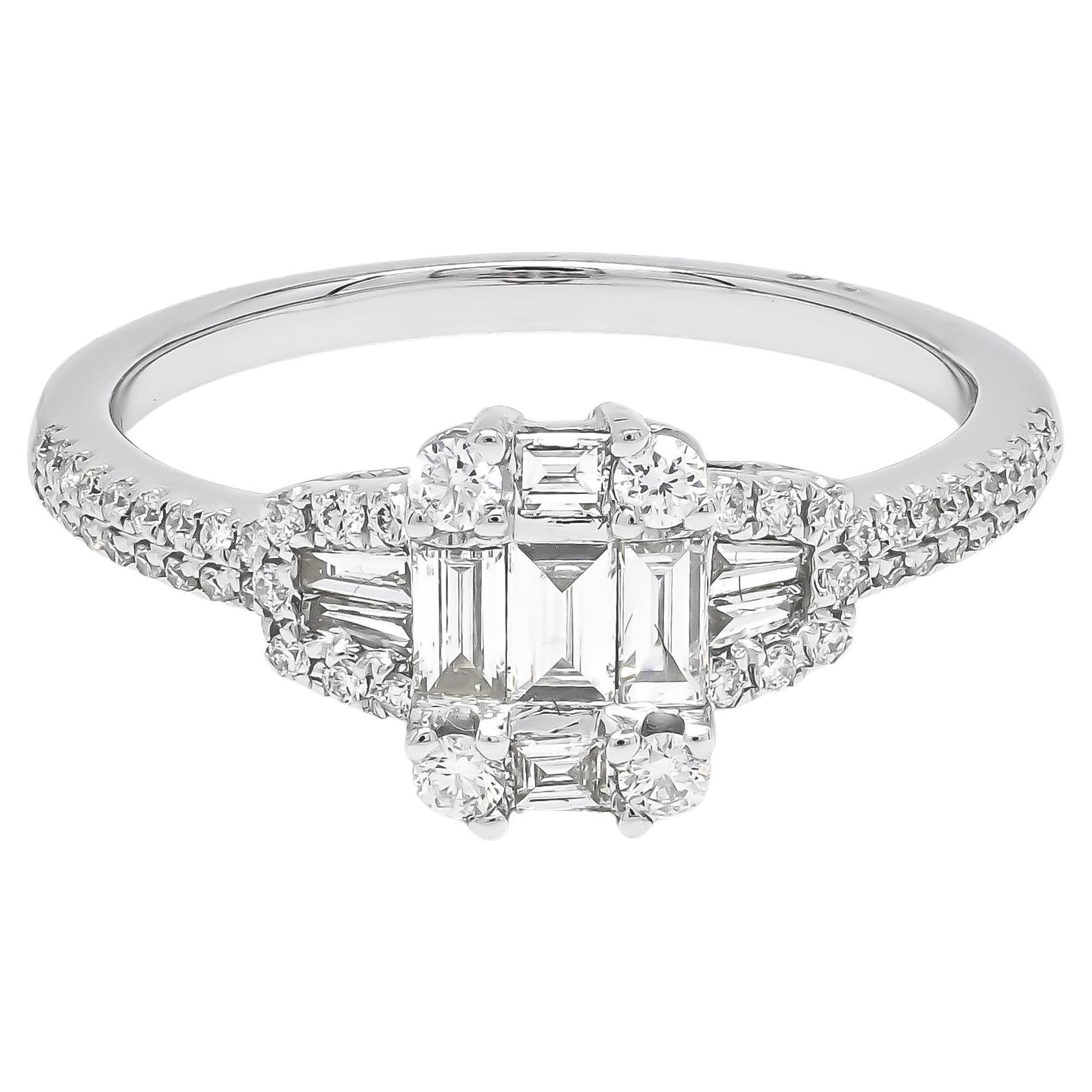 Natural Diamond Ring 0.55 Carats 18 Karats White Gold Statement Engagement Ring