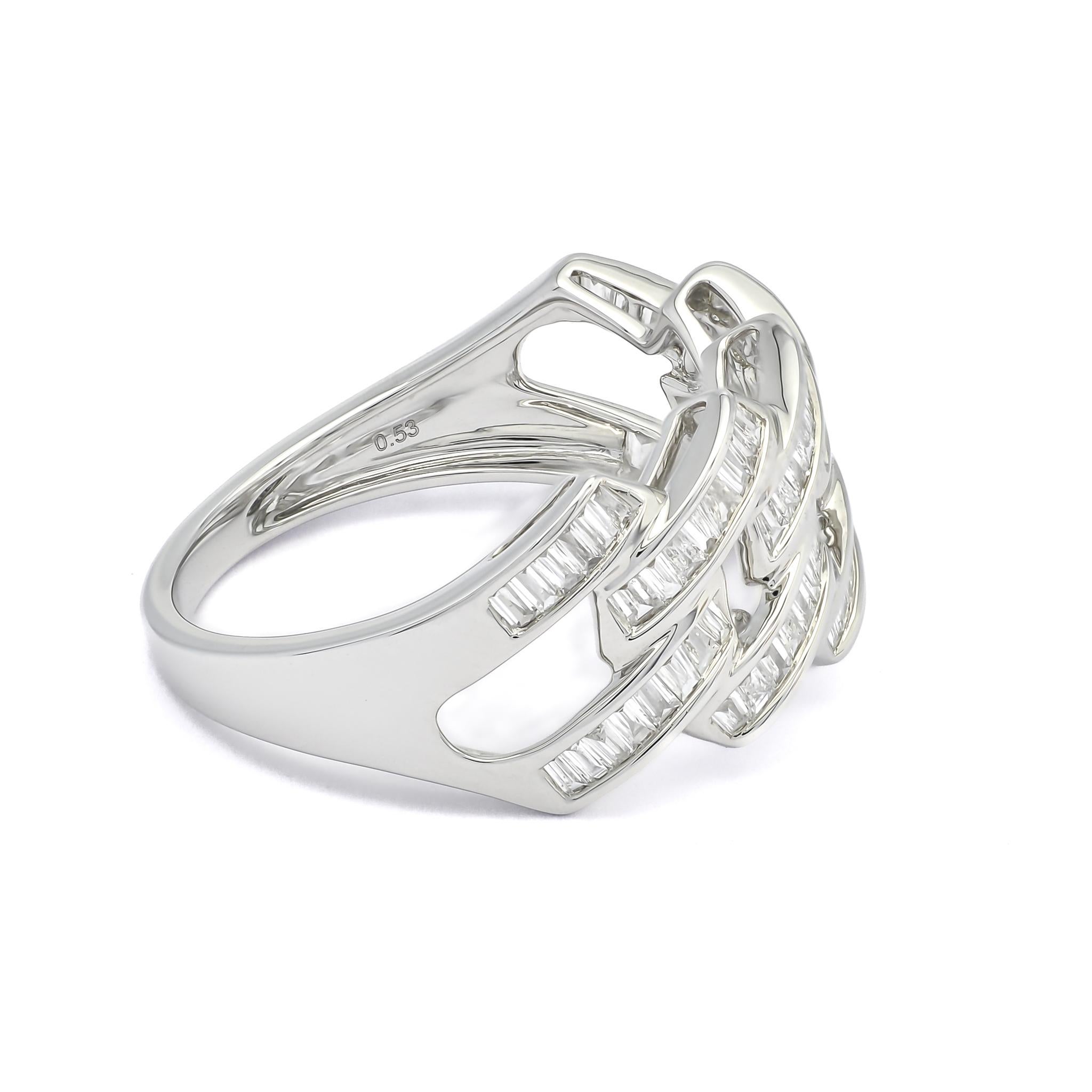 Introducing the Bold Settings Baguette Diamonds White Gold Ring, a designer exclusive piece that effortlessly captivates with its unparalleled elegance and timeless sophistication. This statement-making ring is a true masterpiece, meticulously