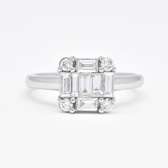Natural Diamond Ring 0.75 cts 18 Karat White Gold Cluster Engagement ing