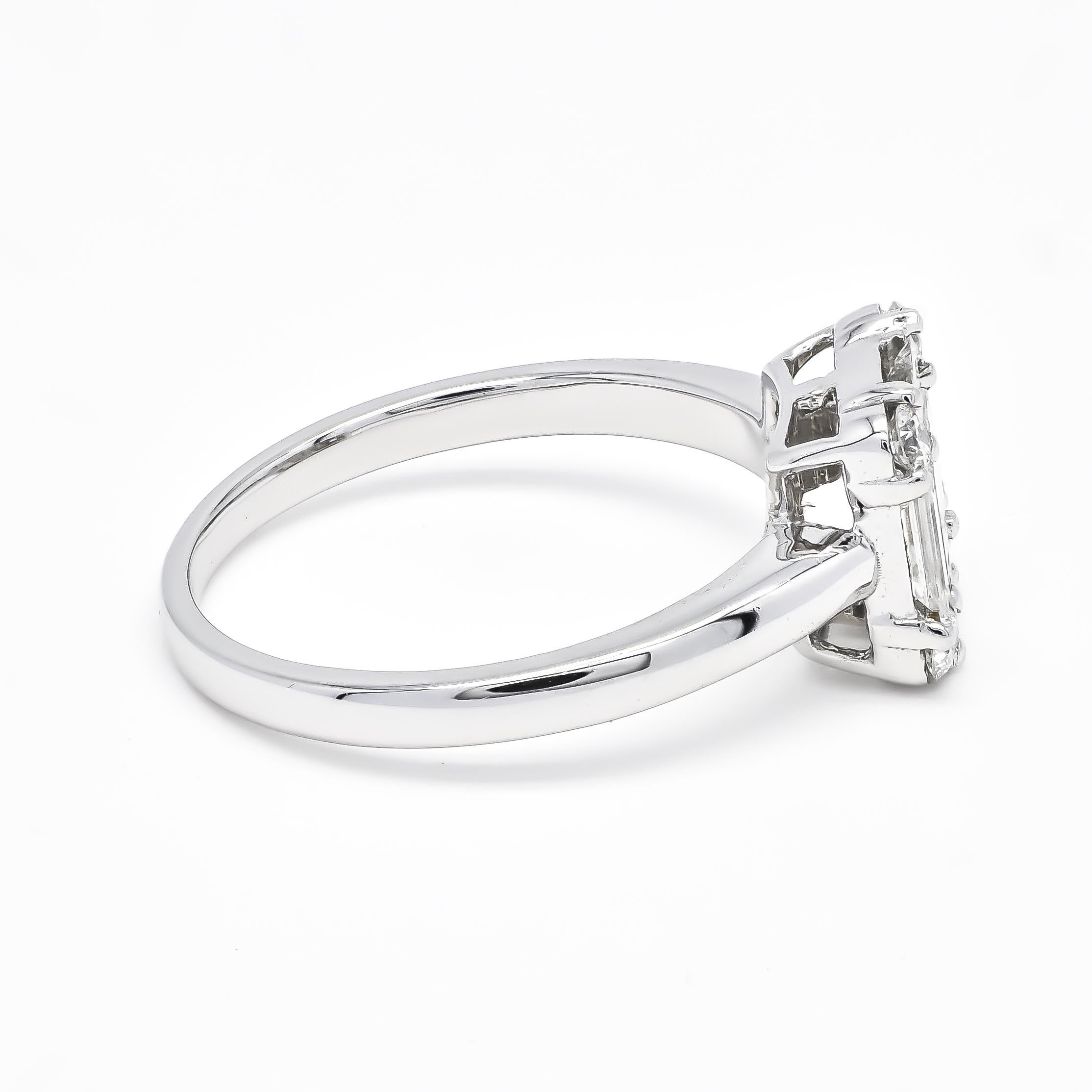 Modern Natural Diamond Ring 0.75 cts 18 Karat White Gold Square Cluster Ring  For Sale