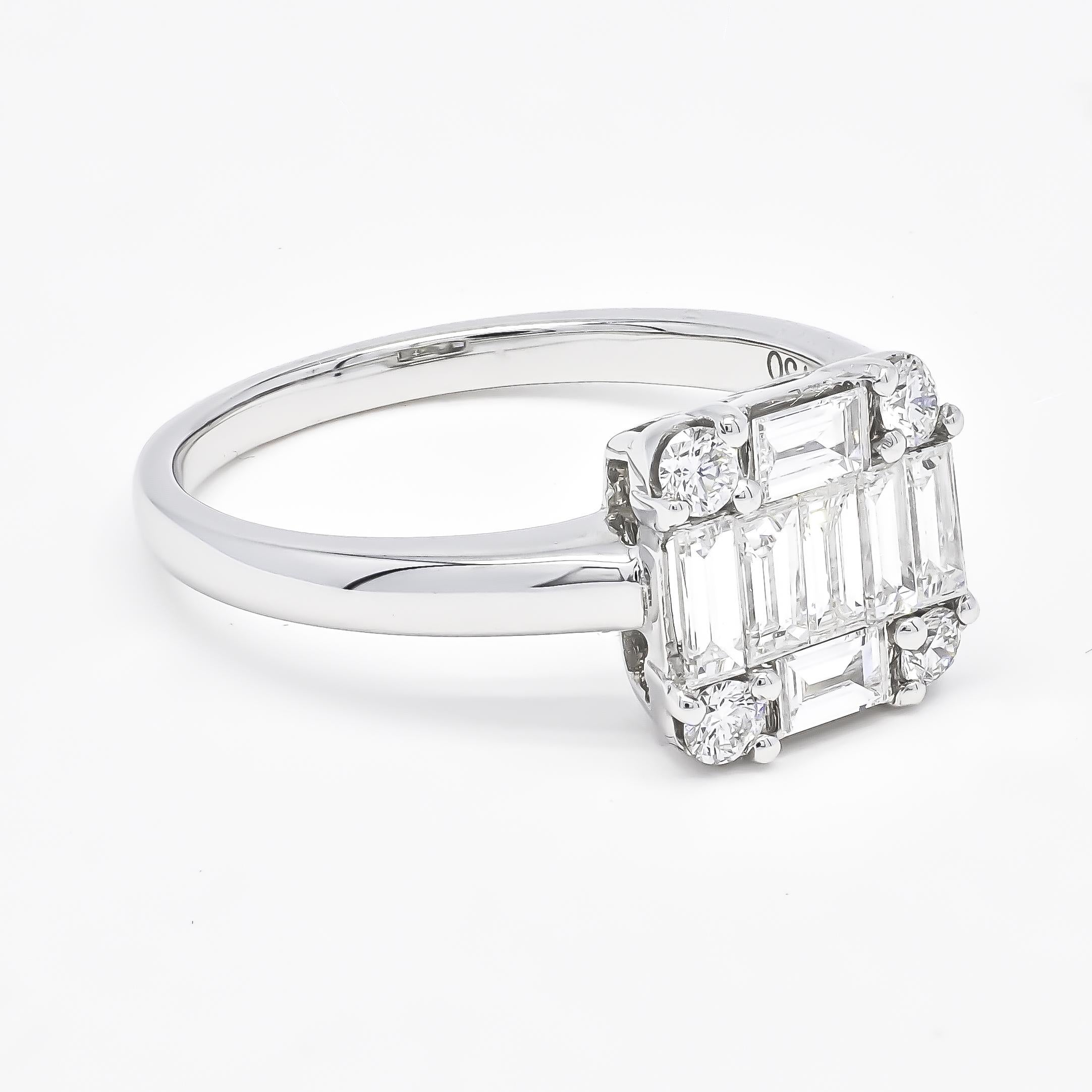 Baguette Cut Natural Diamond Ring 0.75 cts 18 Karat White Gold Square Cluster Ring  For Sale