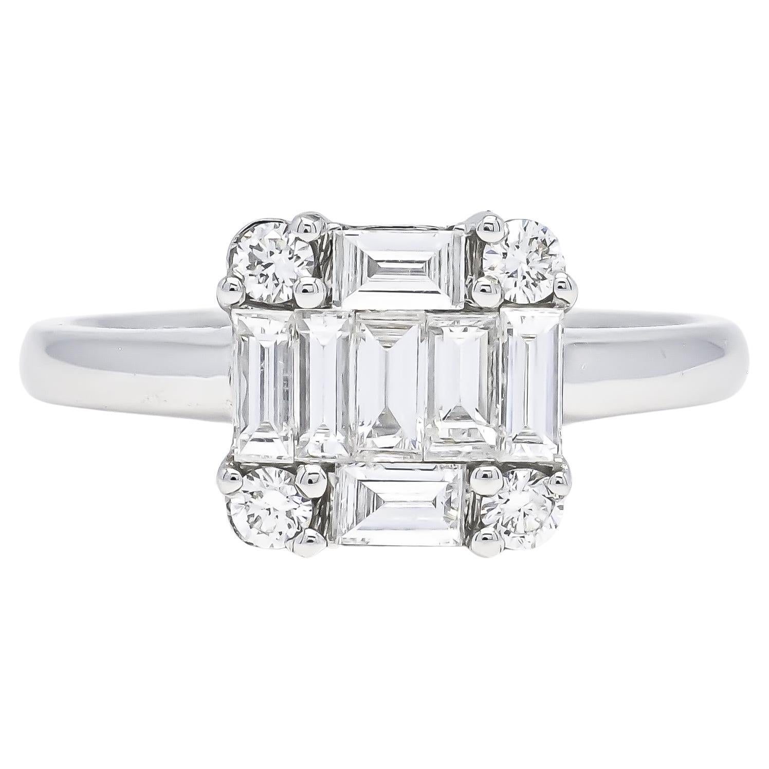 Natural Diamond Ring 0.75 cts 18 Karat White Gold Square Cluster Ring  For Sale