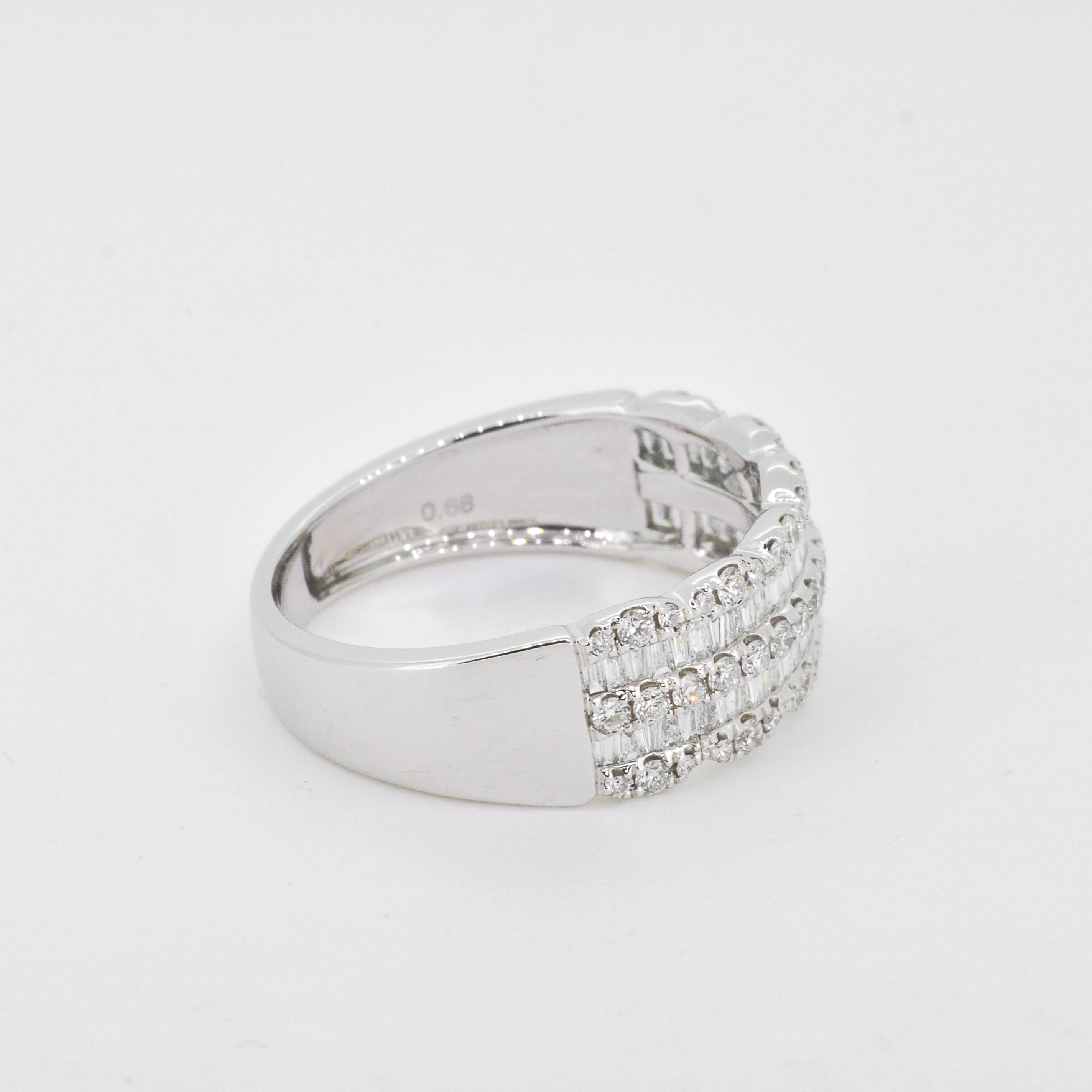 Baguette Cut Natural Diamond Ring 0.76 carat 18KT White Gold Cocktail Half Eternity Ring Band For Sale