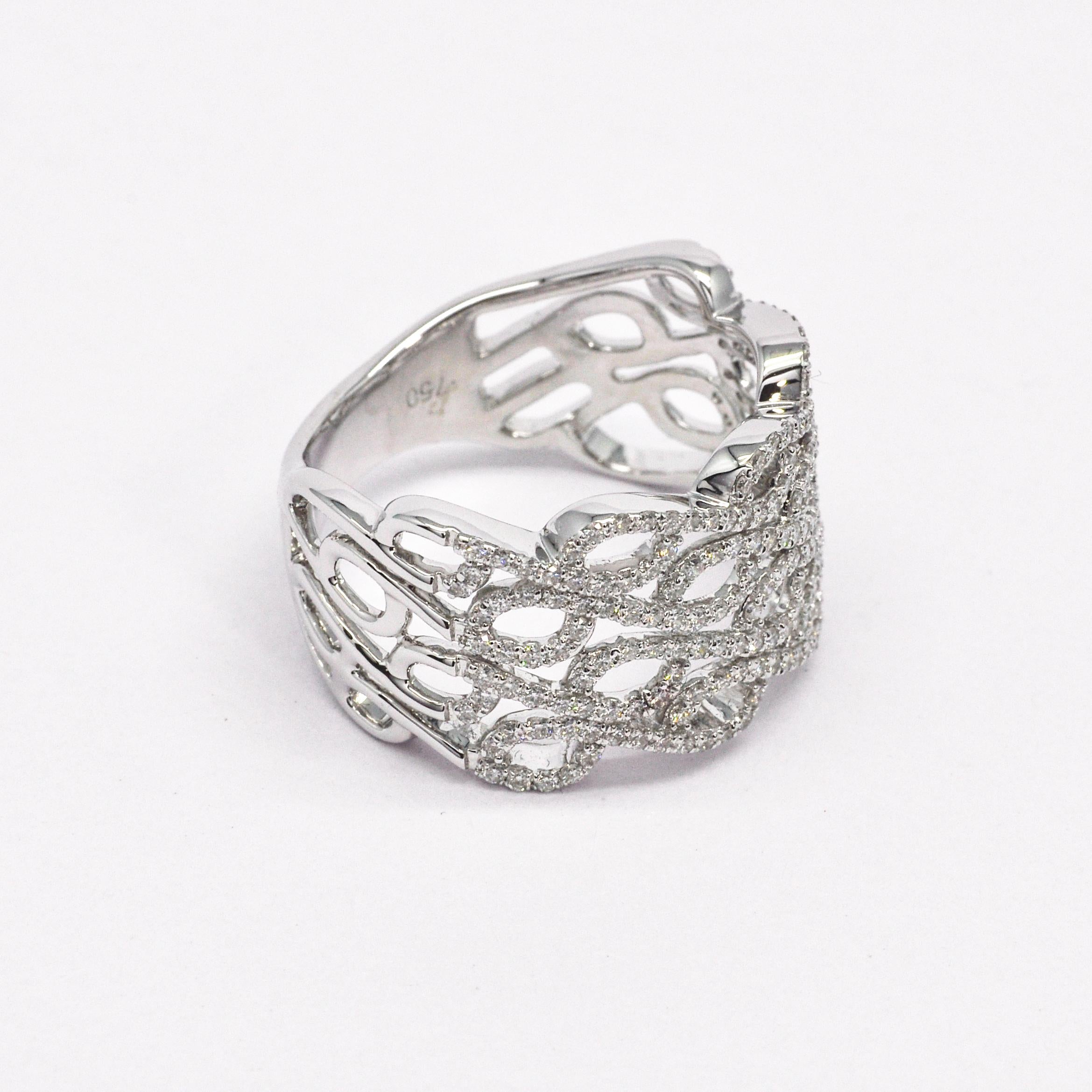 Modern Natural Diamond Ring 0.82 ct 18 Karat White Gold Designer Cocktail Ring For Sale