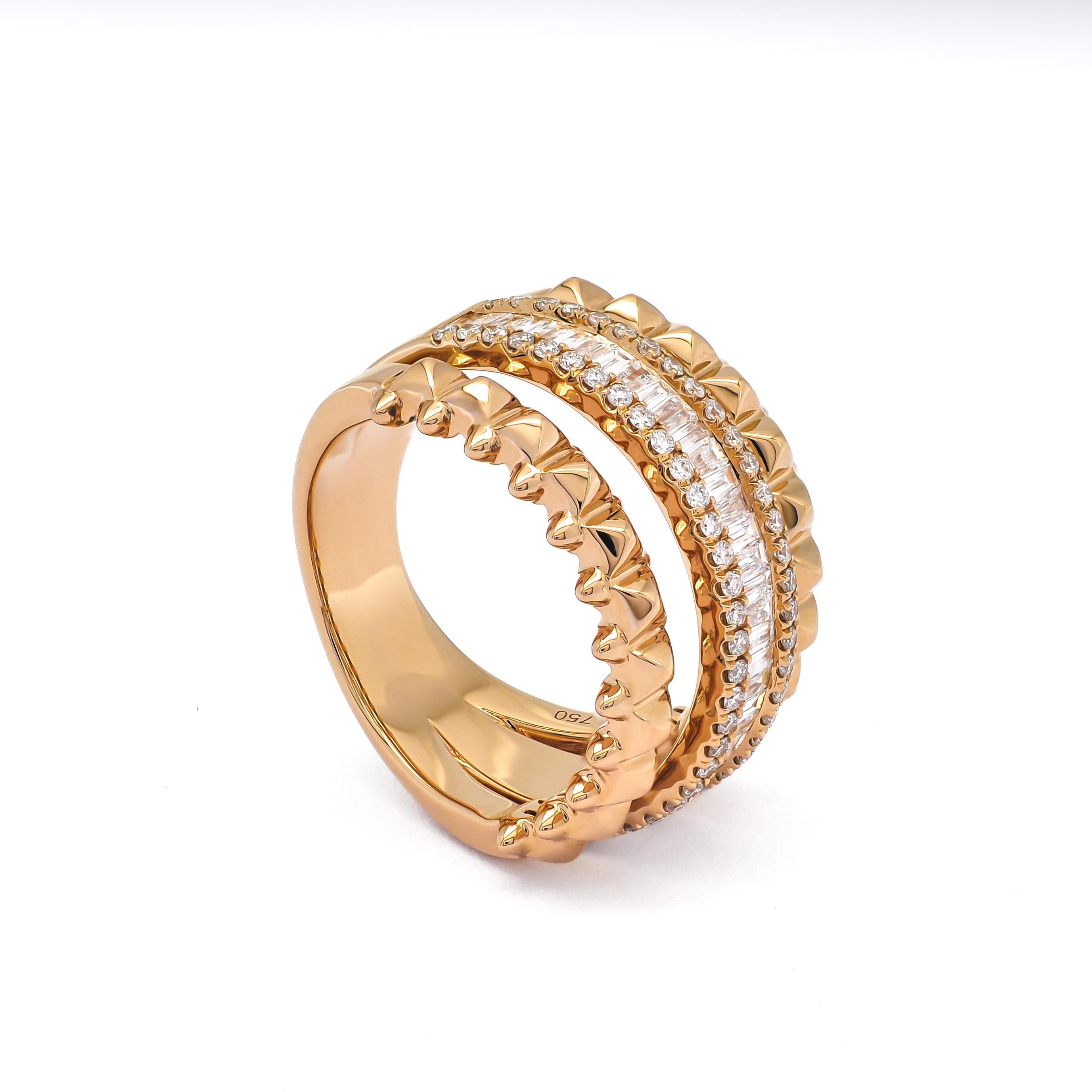 Anillo de diamantes naturales 0,83 CT 18KT Oro rosa Baguette Diseñador Eternity Band Art Decó en venta