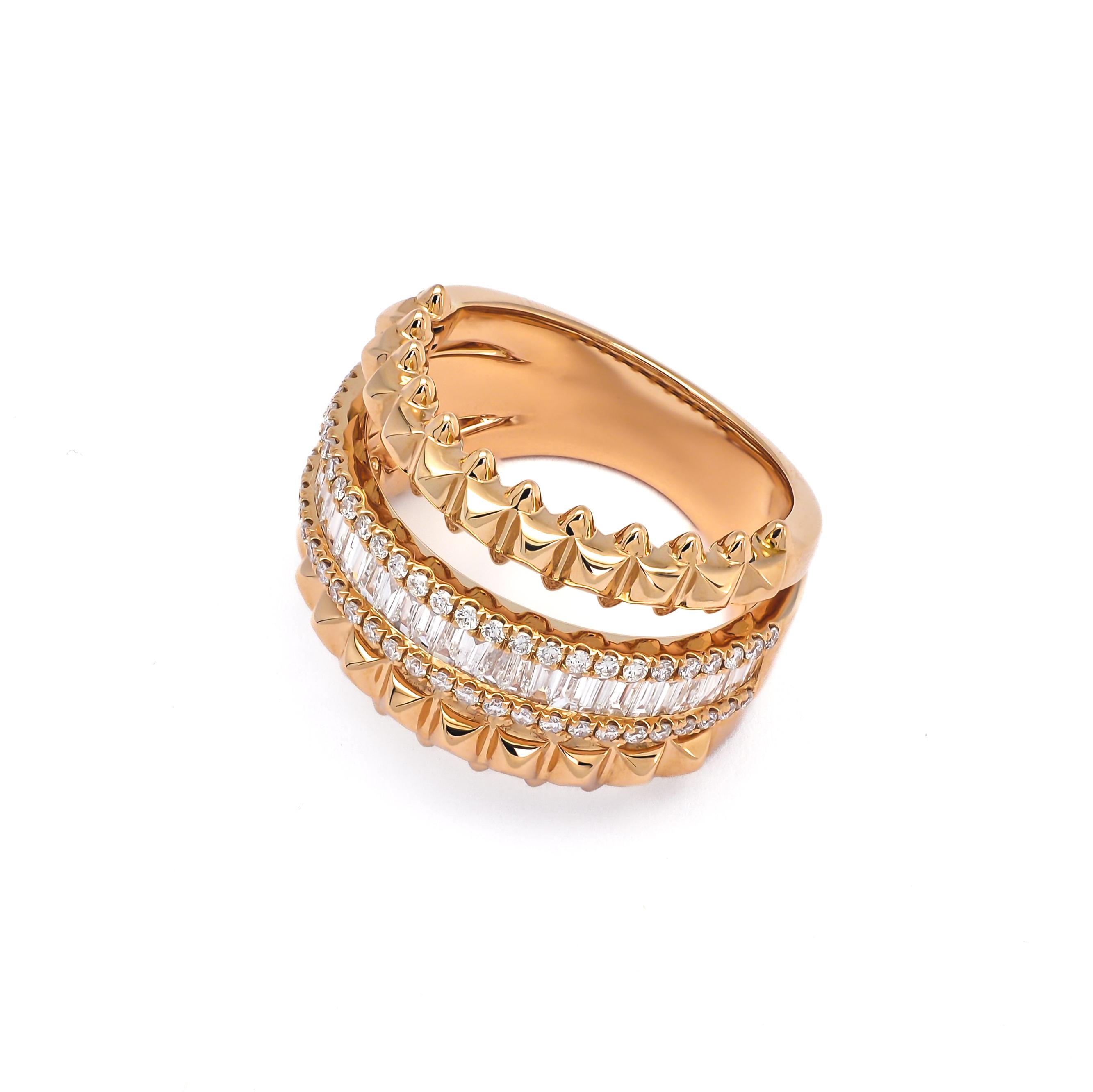 Femenino o masculino Anillo de diamantes naturales 0,83 CT 18KT Oro rosa Baguette Diseñador Eternity Band en venta
