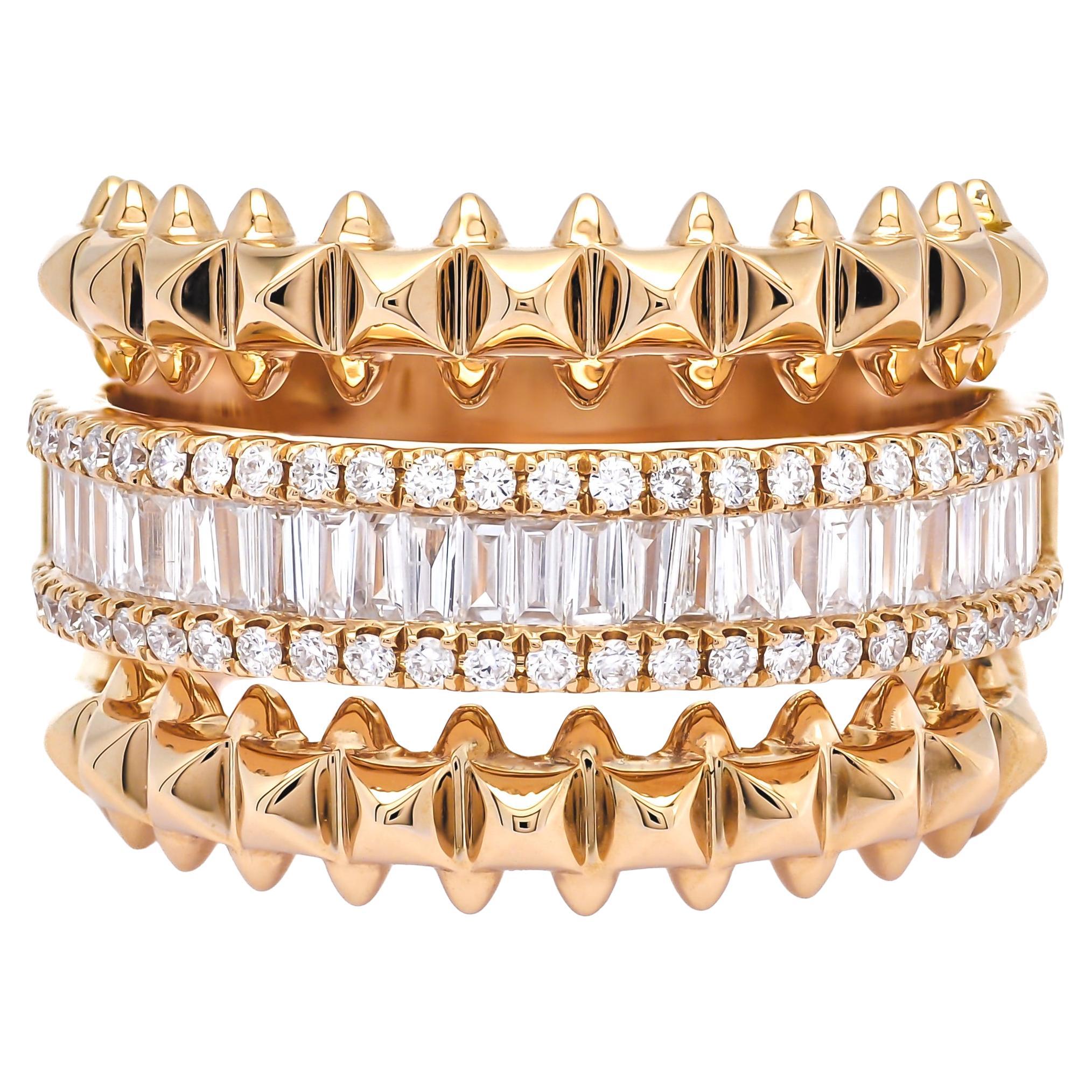 Anello con diamante naturale 0,83 CT in oro rosa 18KT, fascia di eternità firmata Baguette