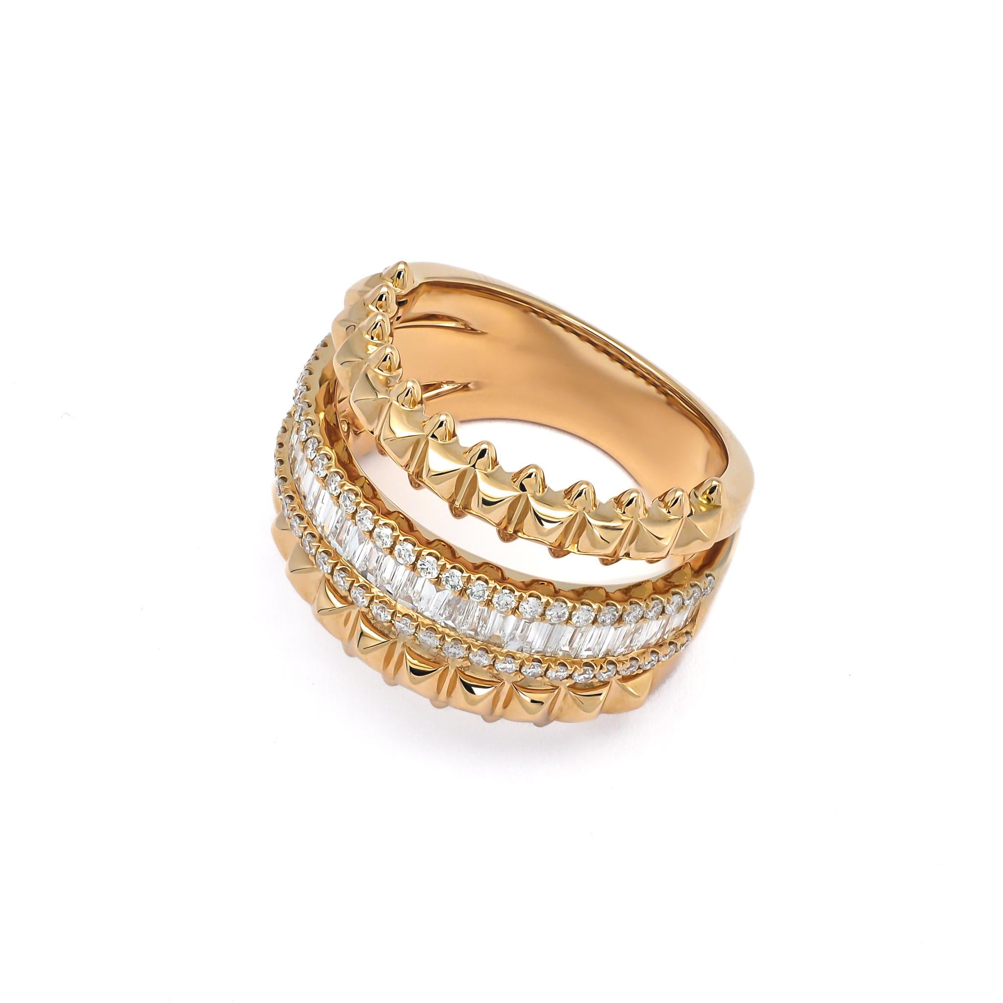 Art Deco Natural Diamond Ring 0.83 CT 18KT Yellow Gold Baguette Designer Eternity Band  For Sale