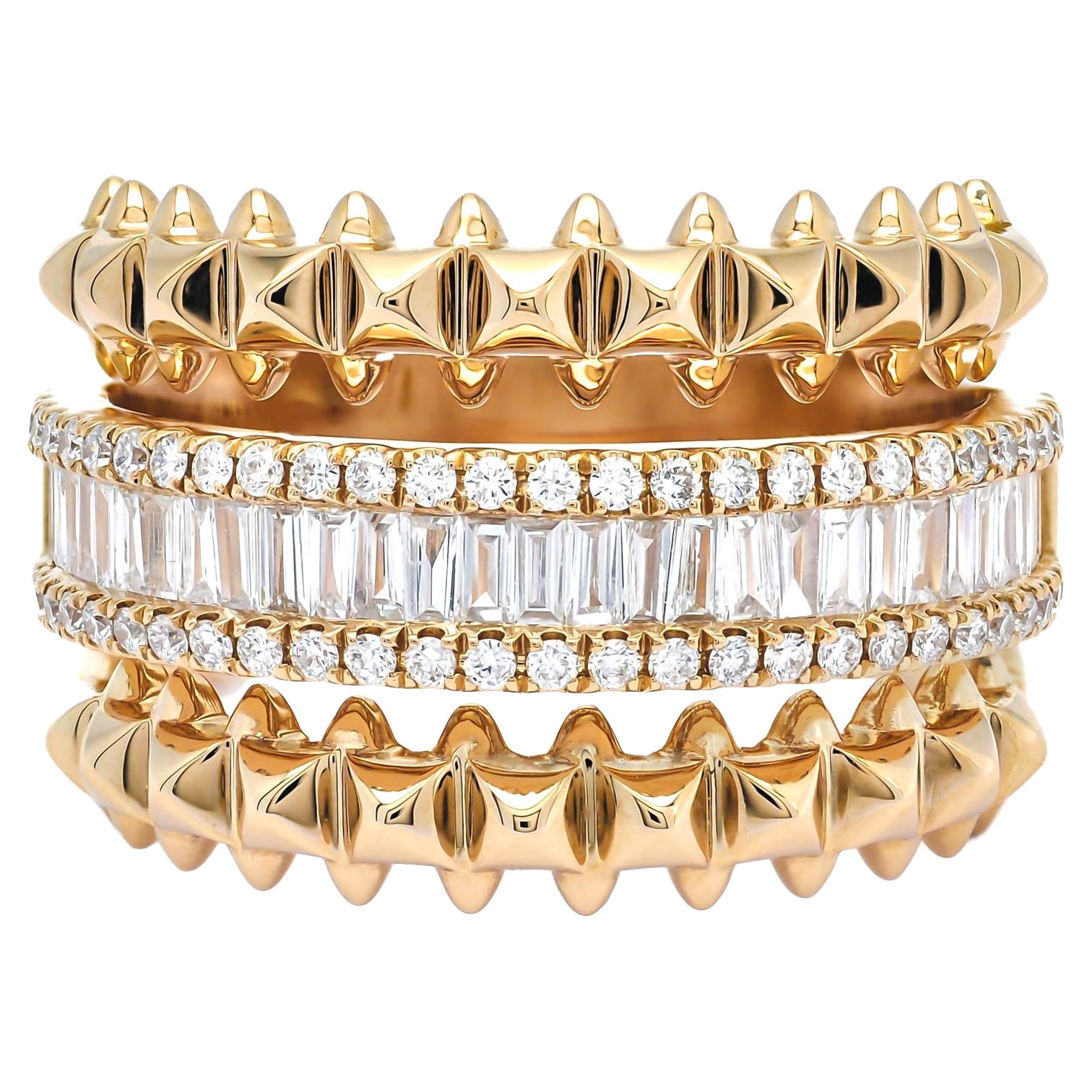 Anello con diamante naturale 0,83 CT in oro giallo 18KT, fascia di eternità firmata Baguette