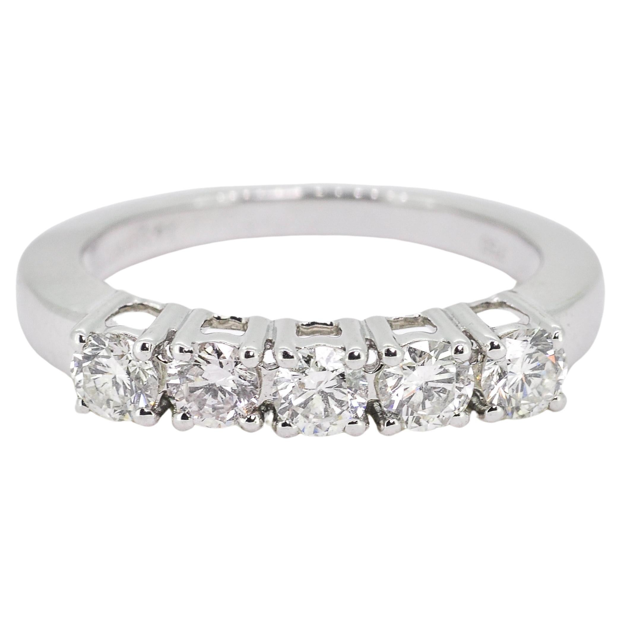 Natural Diamond Ring 0.85 carats 18KT White Gold 5 Round Solitaire Diamond Ring