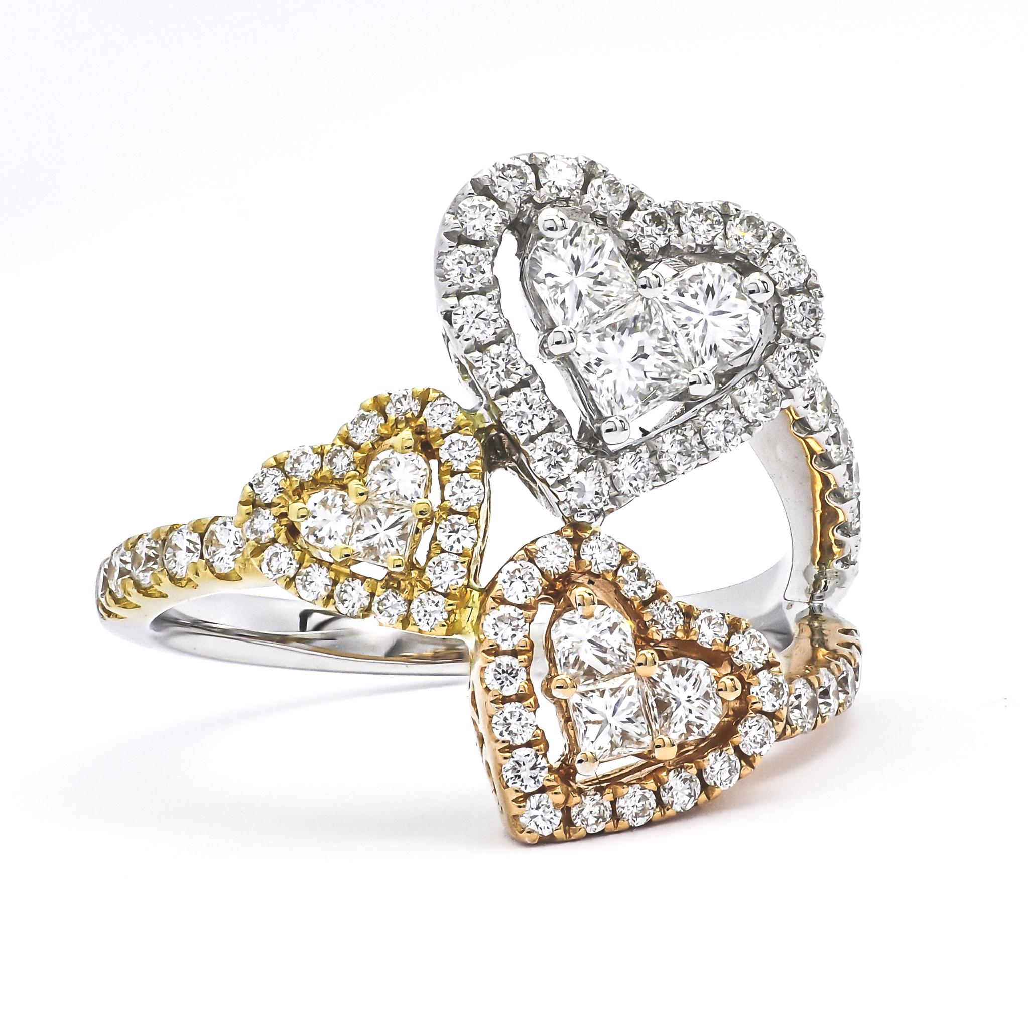 Modern Natural Diamond Ring 1.25 cts 18 Karat Two Tone Gold Designer Ring  For Sale