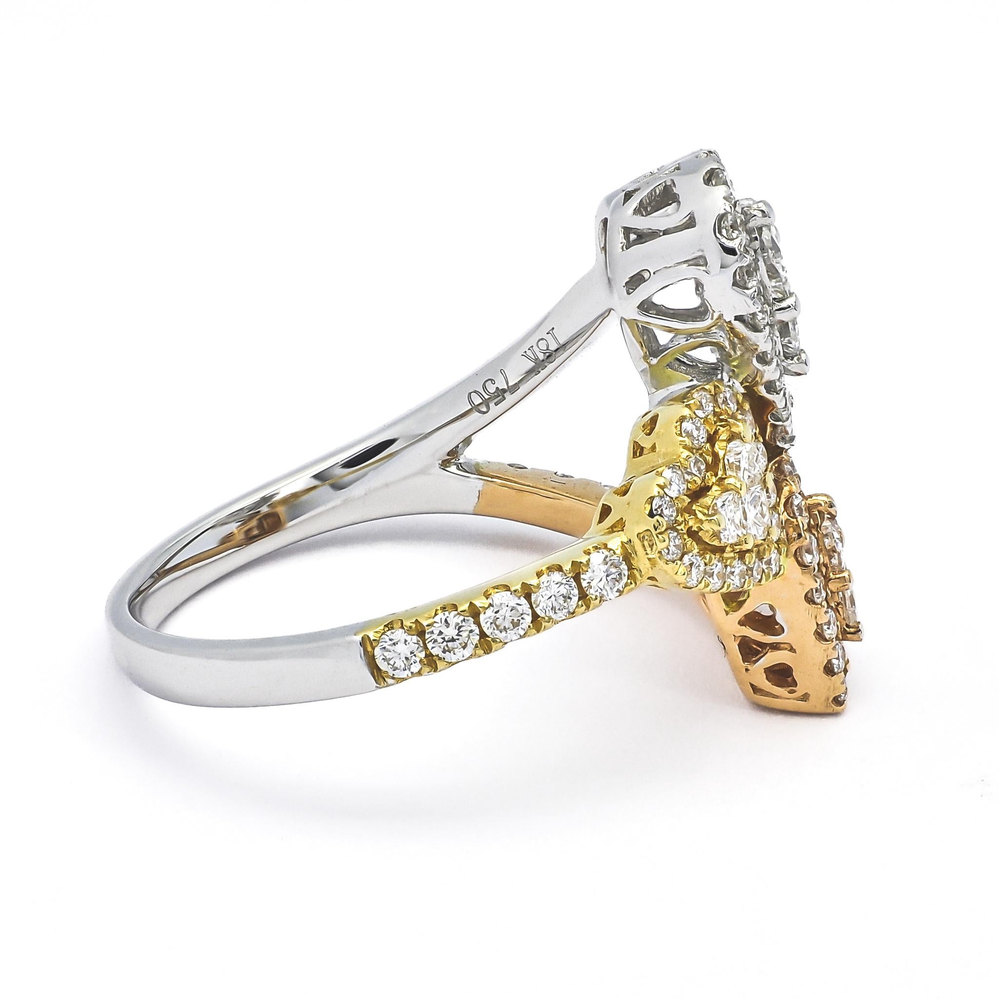 Round Cut Natural Diamond Ring 1.25 cts 18 Karat Two Tone Gold Designer Ring  For Sale
