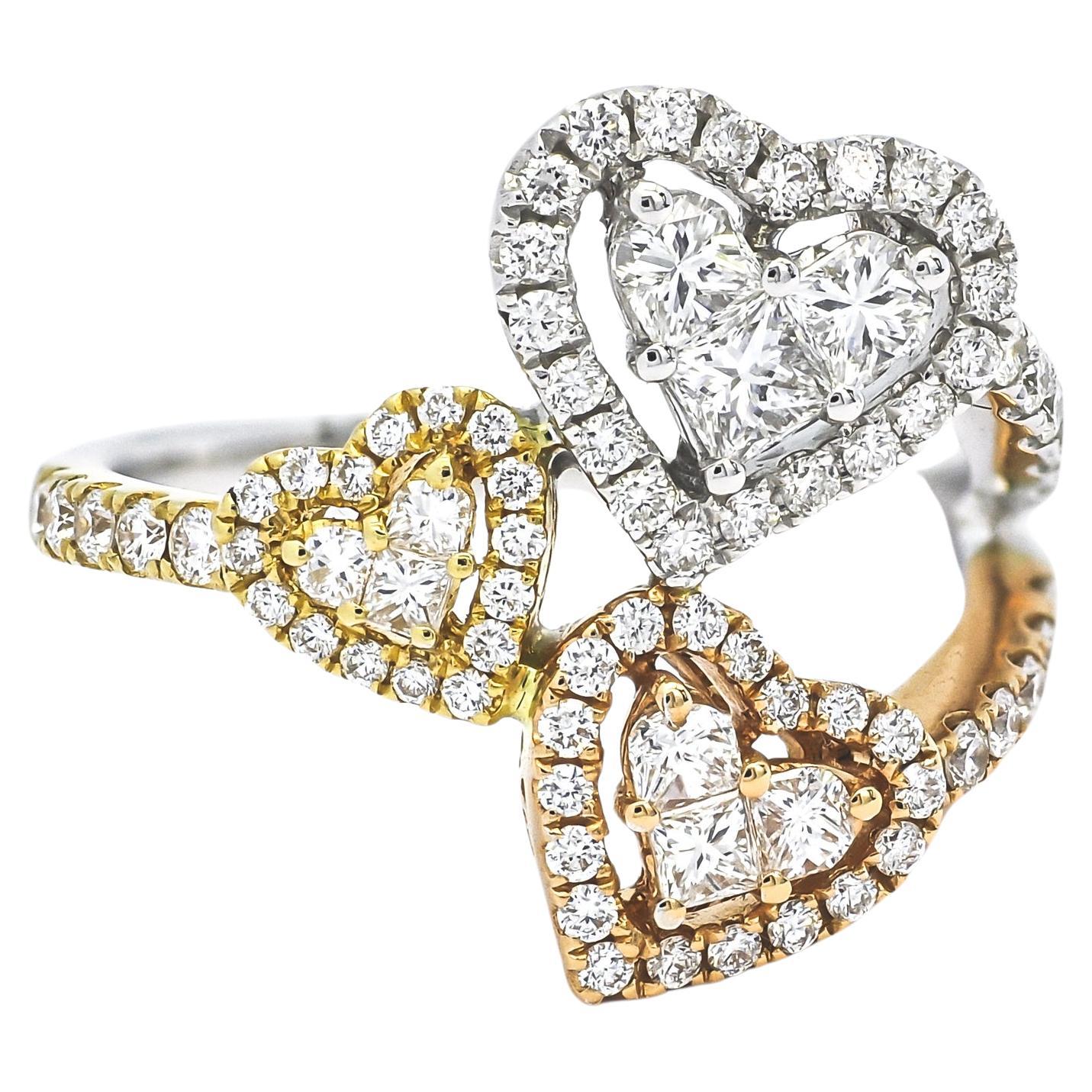 Natural Diamond Ring 1.25 cts 18 Karat Two Tone Gold Designer Ring  For Sale