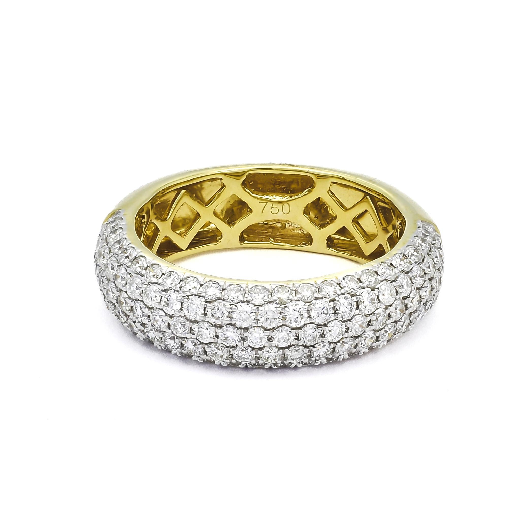Natürlicher Diamantring 1,25 Karat 18 Karat Gelbgold Mehrreihiger Ring mit Diamanten  (Moderne) im Angebot