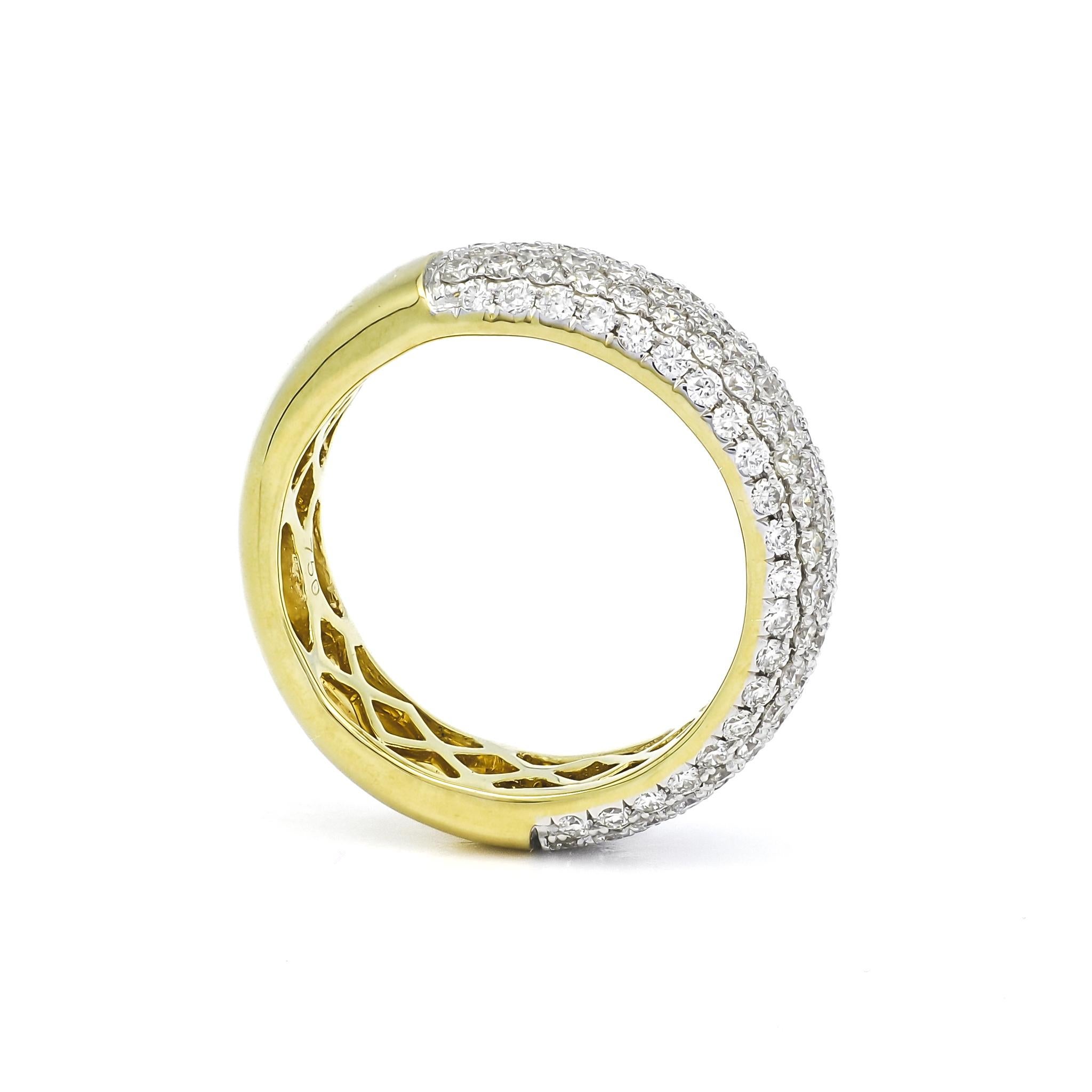 Natürlicher Diamantring 1,25 Karat 18 Karat Gelbgold Mehrreihiger Ring mit Diamanten  im Zustand „Neu“ im Angebot in Antwerpen, BE