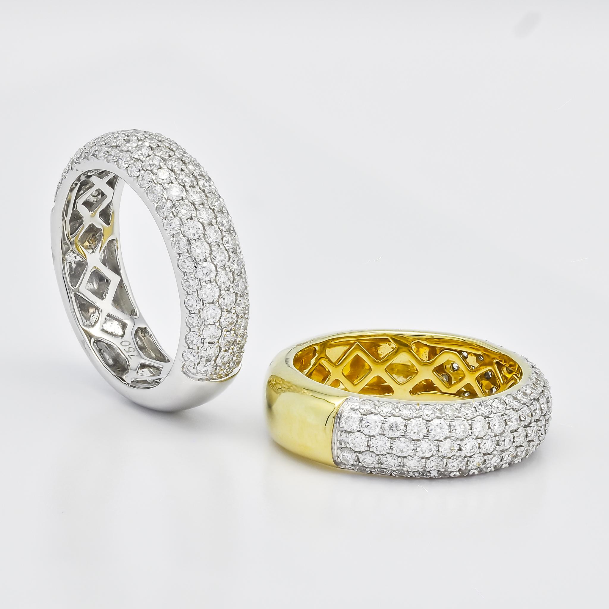 Women's or Men's Natural Diamond Ring 1.25 cts 18 Karat Yellow Gold Multi Row Band Ring  For Sale