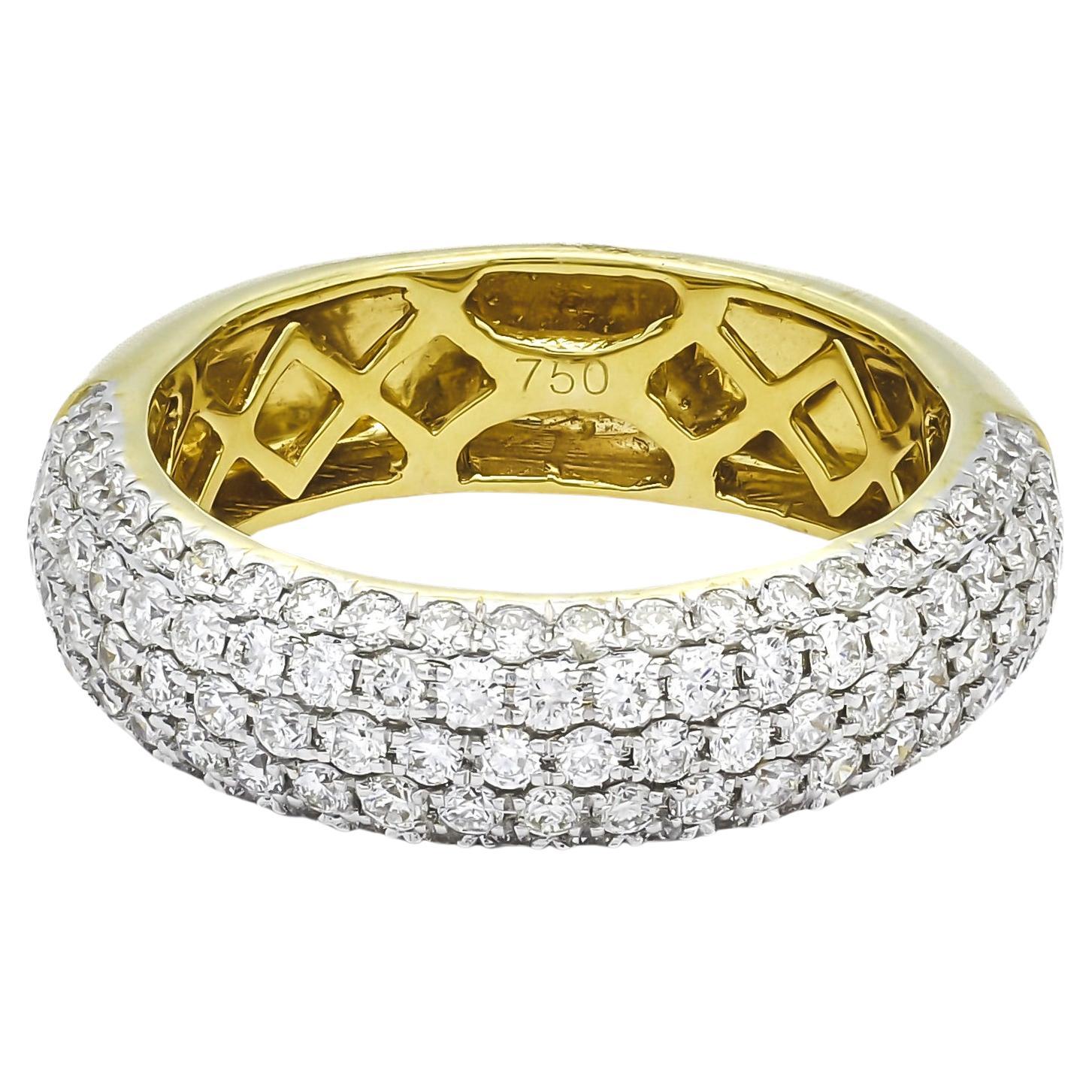 Natural Diamond Ring 1.25 cts 18 Karat Yellow Gold Multi Row Band Ring 