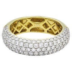 Natural Diamond Ring 1.25 cts 18 Karat Yellow Gold Multi Row Band Ring 