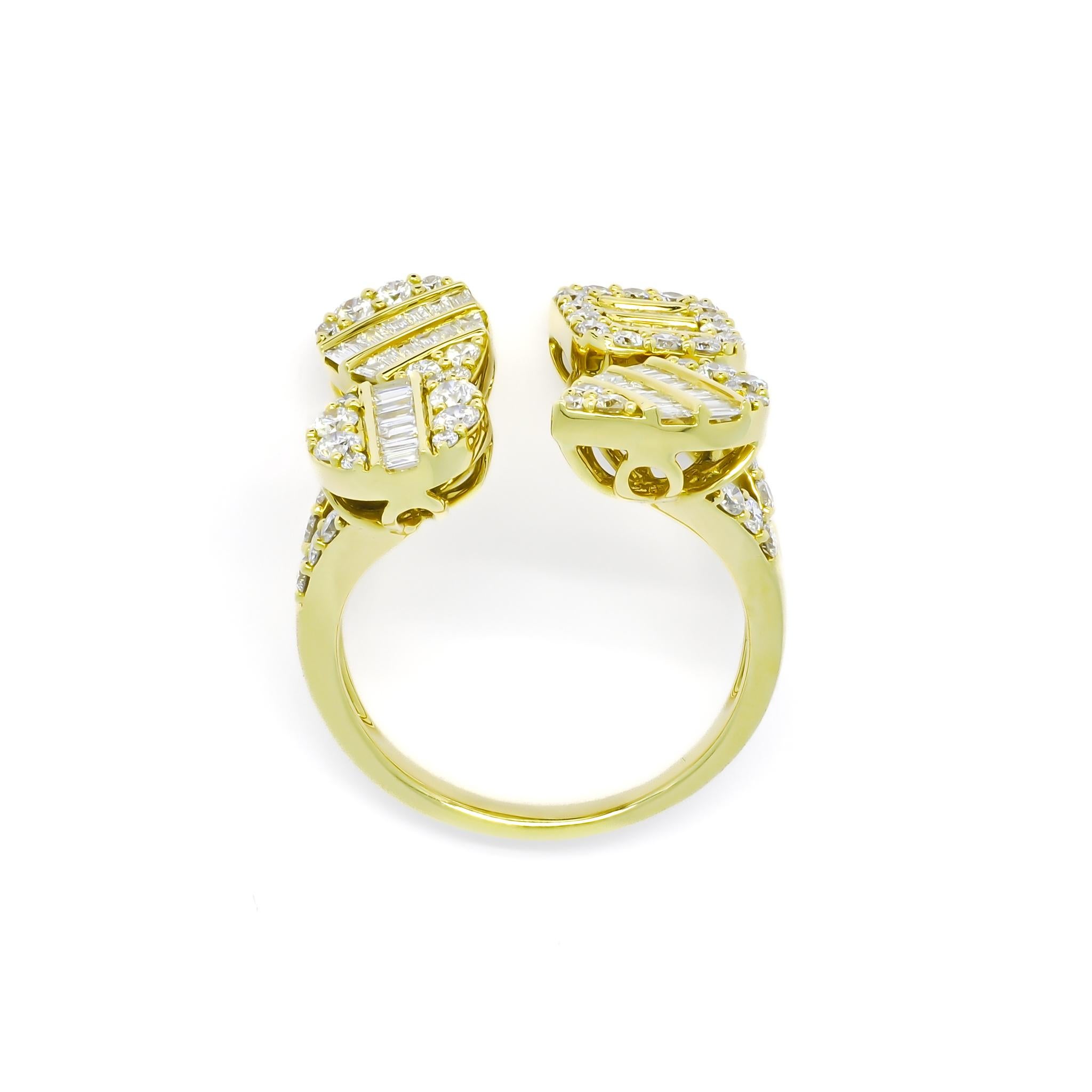 Modern Natural Diamond Ring 1.26 cts 18 Karat Yellow Gold High Fashion Statement Ring For Sale
