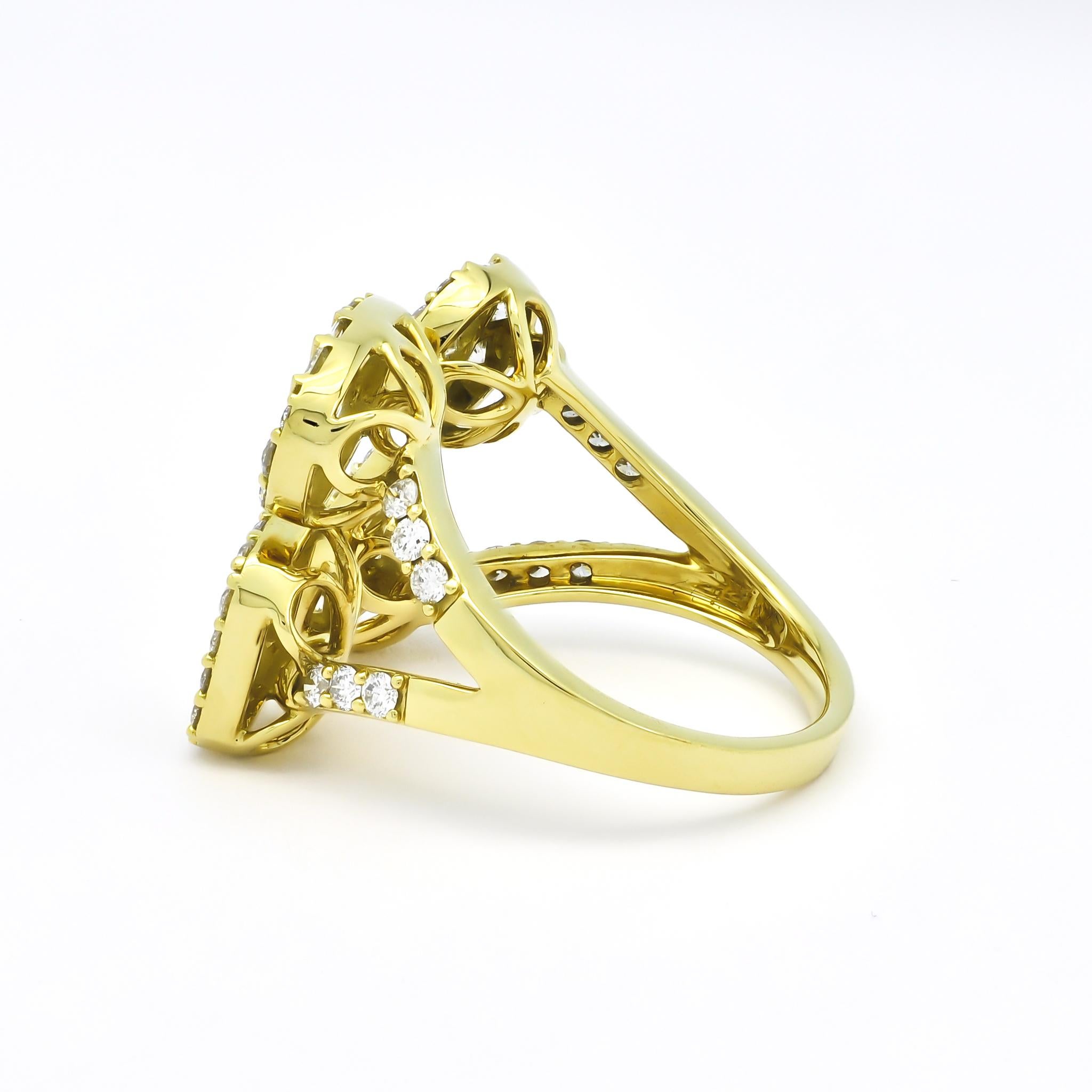 Round Cut Natural Diamond Ring 1.26 cts 18 Karat Yellow Gold High Fashion Statement Ring For Sale
