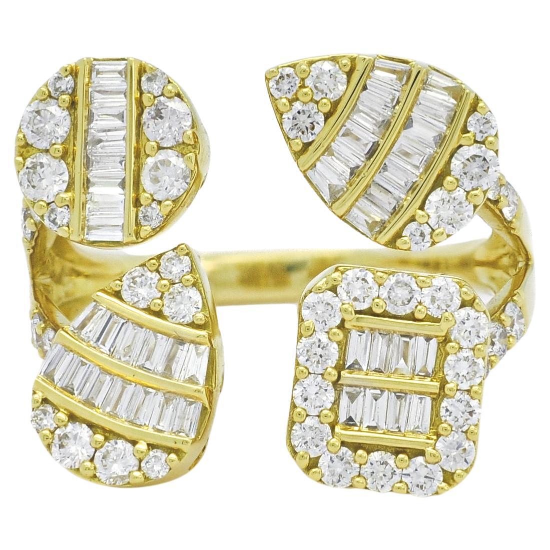 Natural Diamond Ring 1.26 cts 18 Karat Yellow Gold High Fashion Statement Ring For Sale