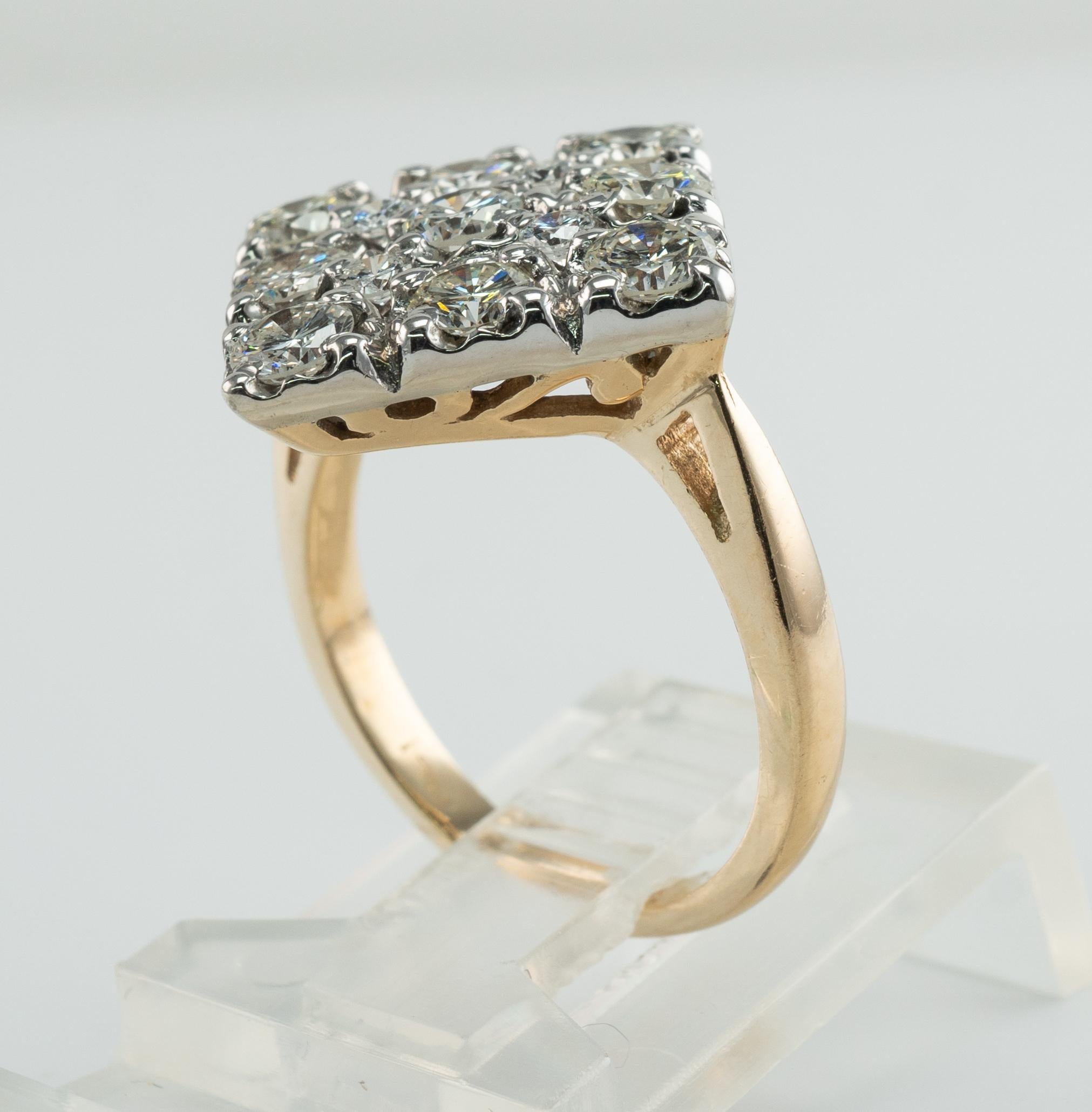 Anillo Diamante Natural Oro 14K Racimo de Diamantes 1.51 TDW Cocktail en venta 6