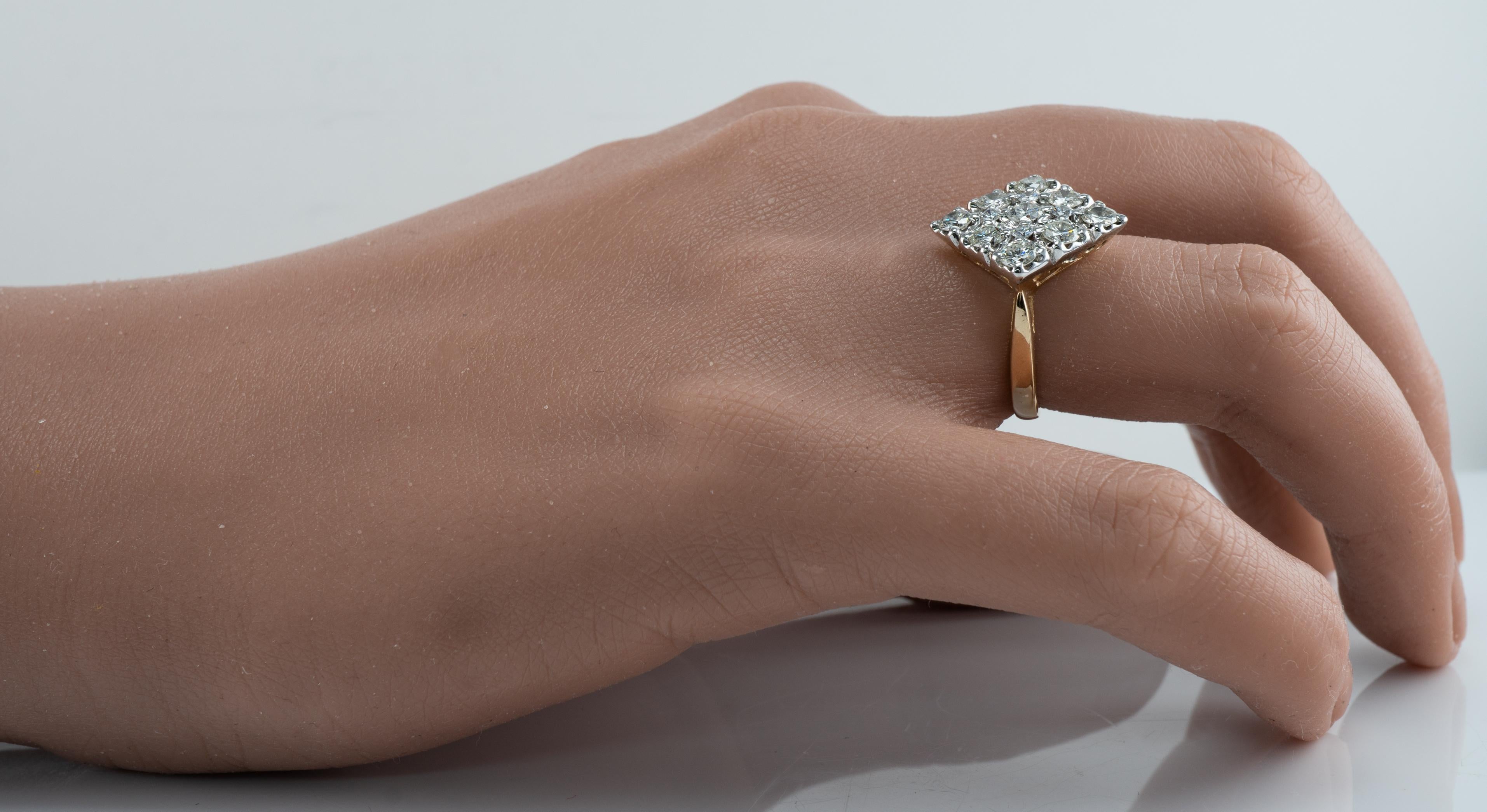 Anillo Diamante Natural Oro 14K Racimo de Diamantes 1.51 TDW Cocktail en venta 7