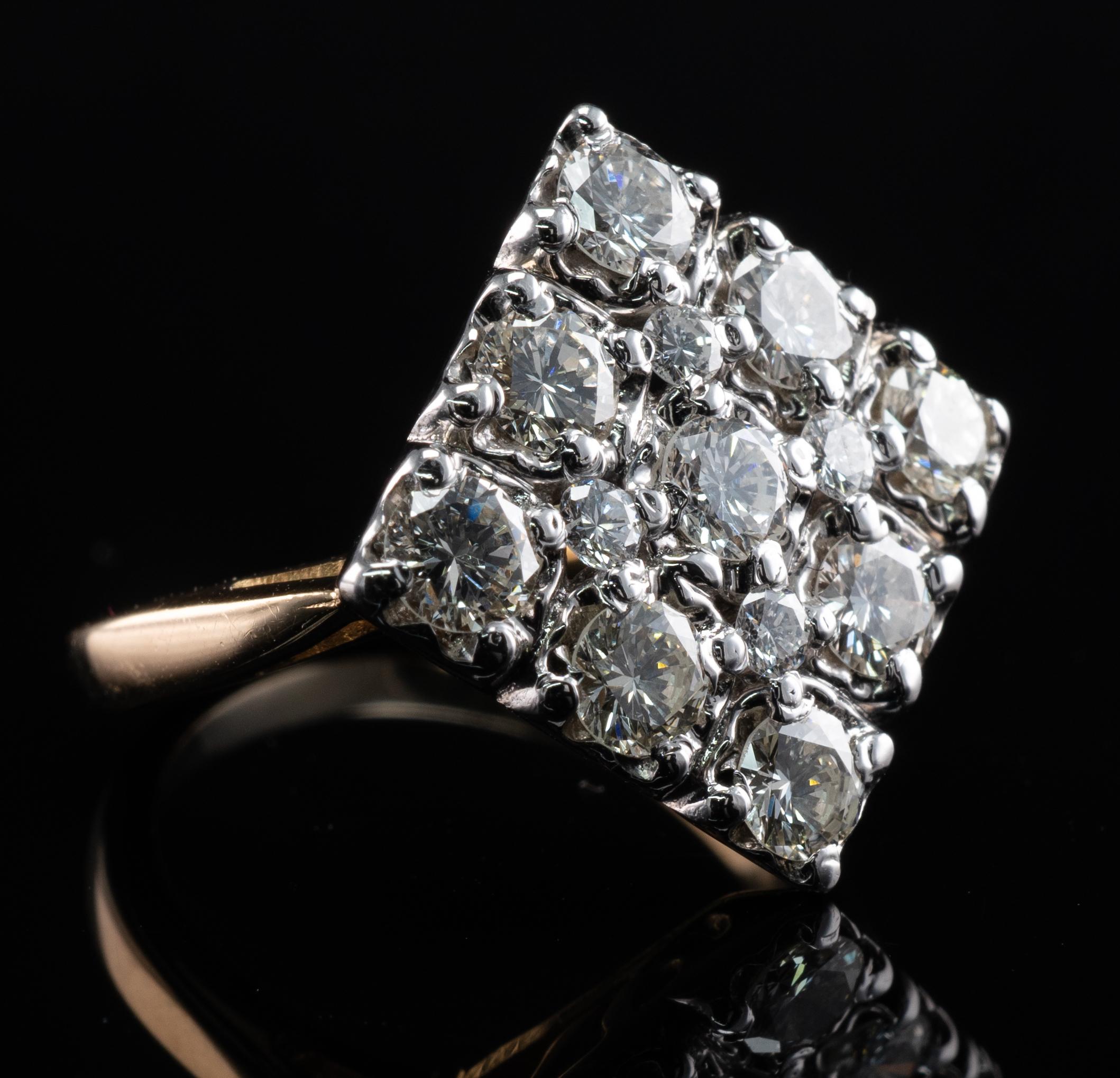Anillo Diamante Natural Oro 14K Racimo de Diamantes 1.51 TDW Cocktail Corte redondo en venta