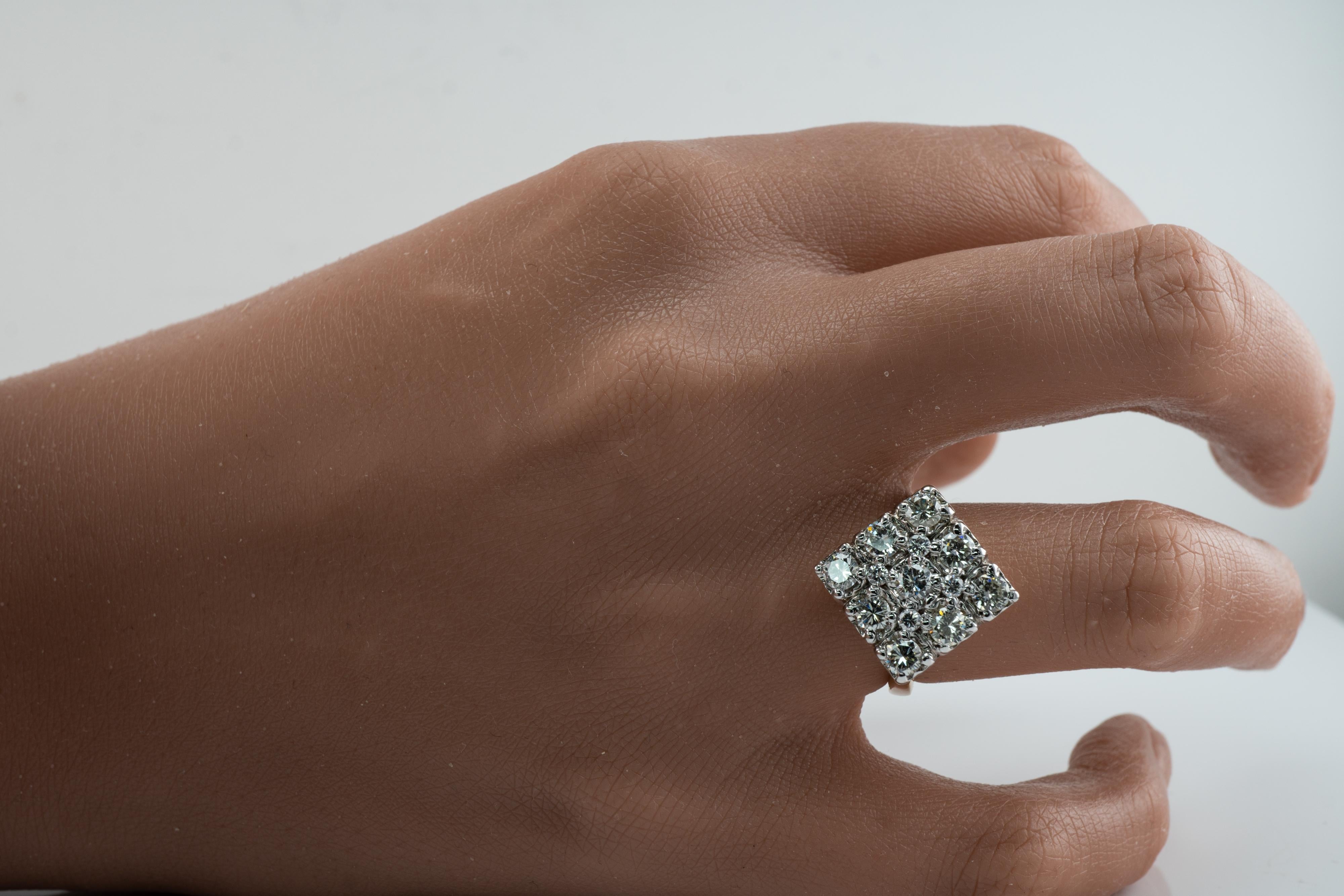 Anillo Diamante Natural Oro 14K Racimo de Diamantes 1.51 TDW Cocktail en venta 2