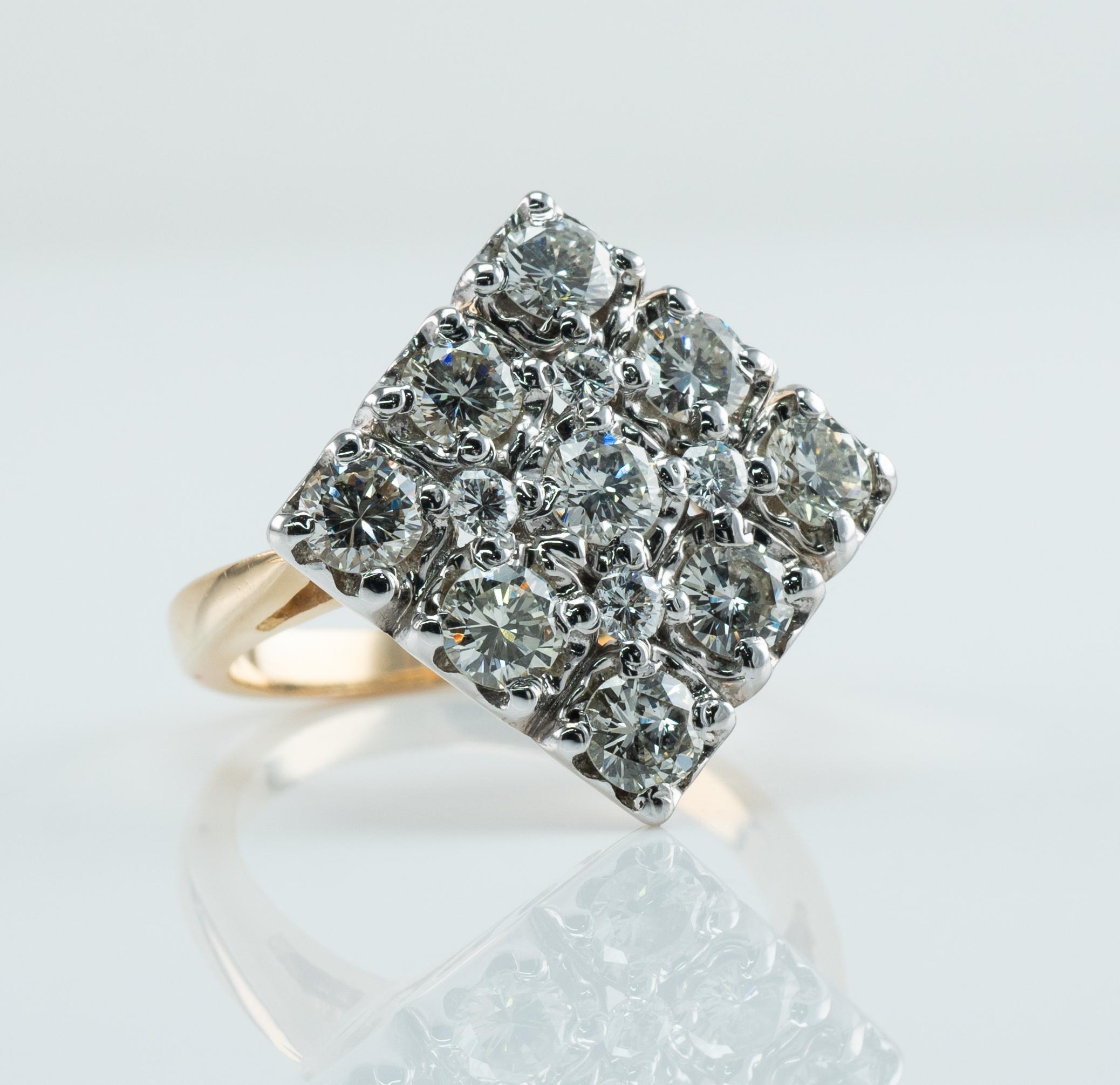 Anillo Diamante Natural Oro 14K Racimo de Diamantes 1.51 TDW Cocktail en venta 4