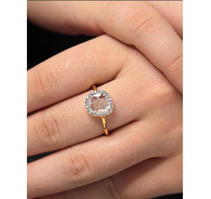 Taglio Asscher Anello con diamanti naturali in oro 14K in vendita