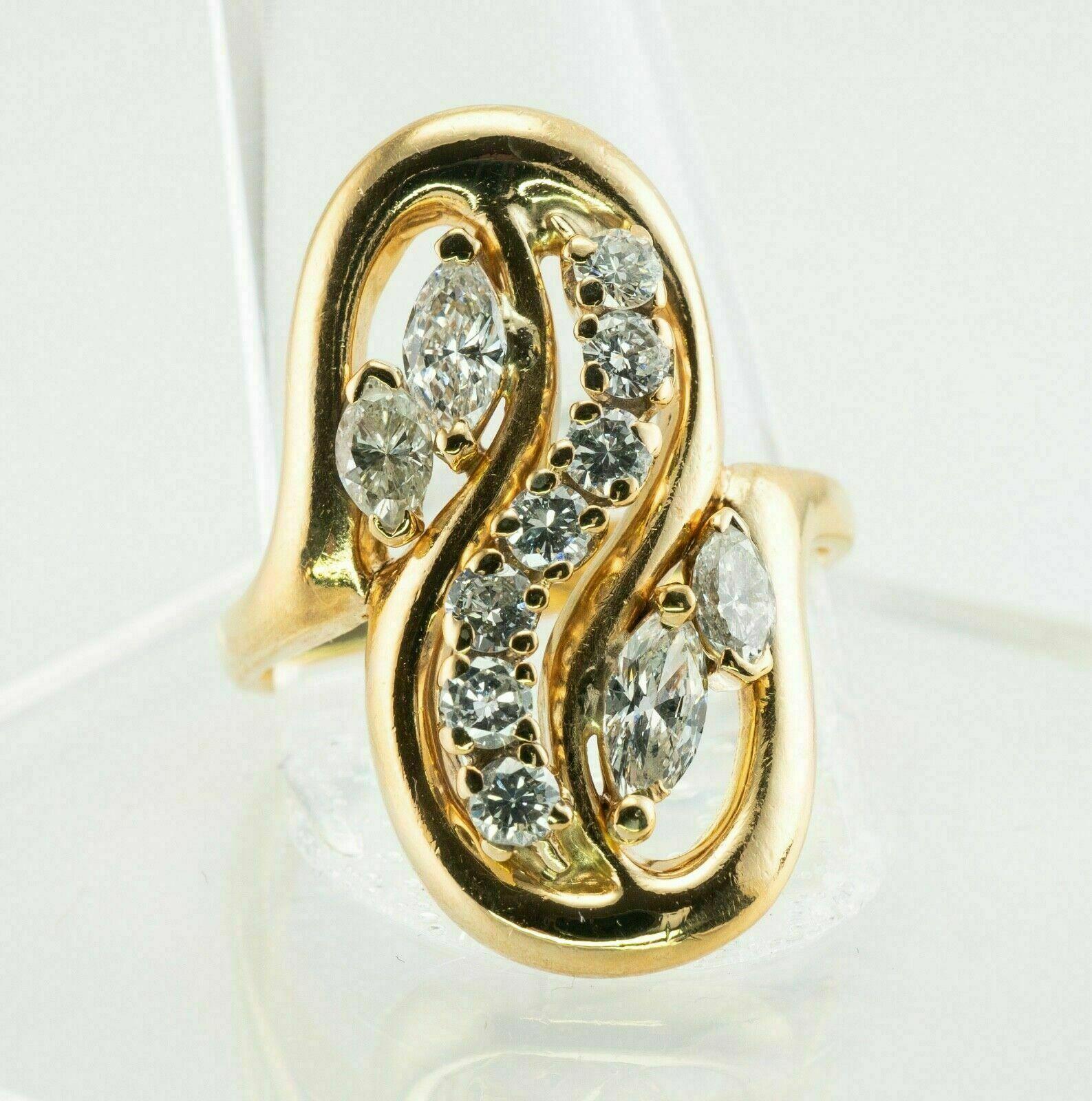 Natural Diamond Ring 14K Gold Marquise Round cut Vintage 1.70ct For Sale 5