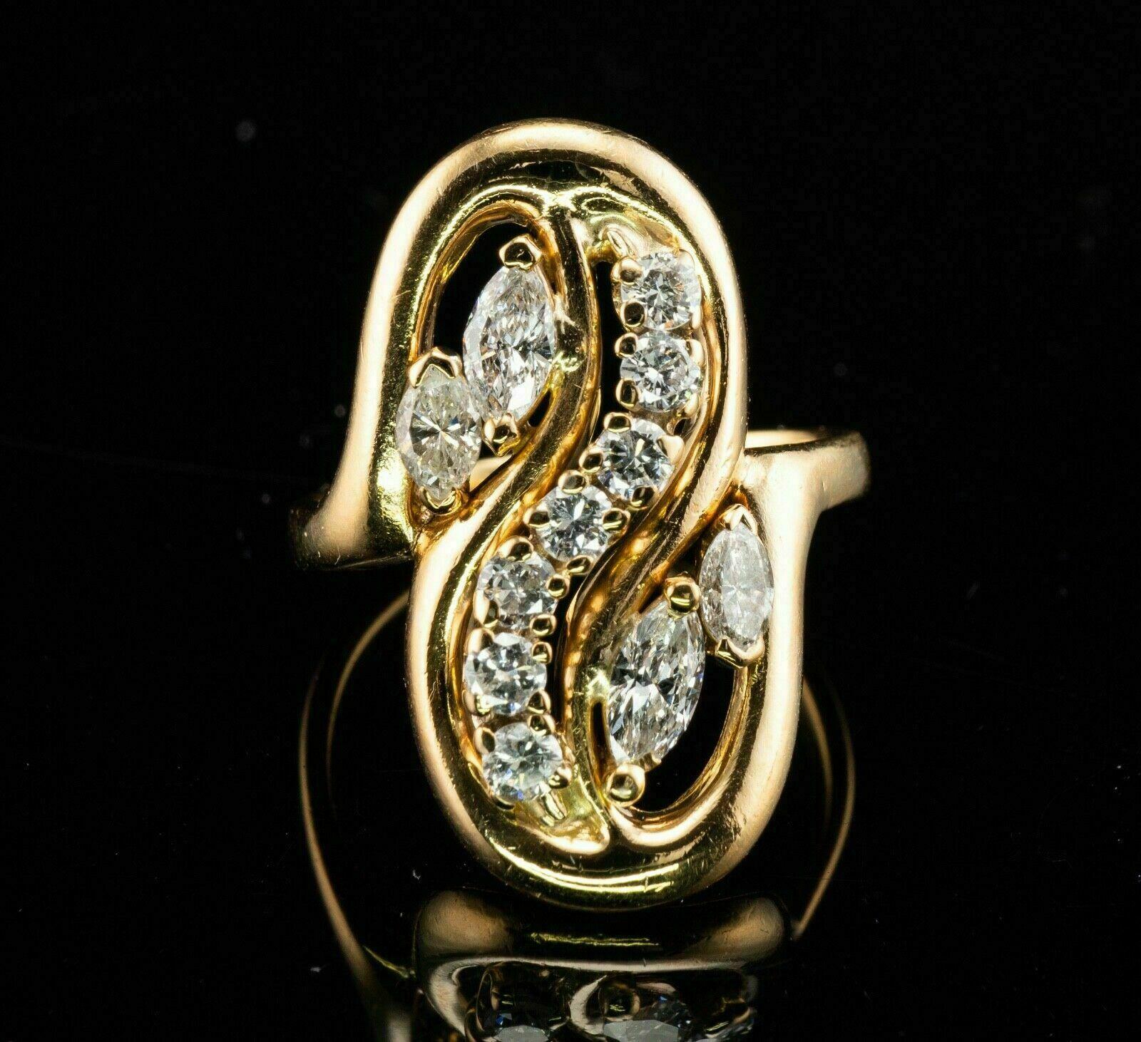 Natural Diamond Ring 14K Gold Marquise Round cut Vintage 1.70ct For Sale 1