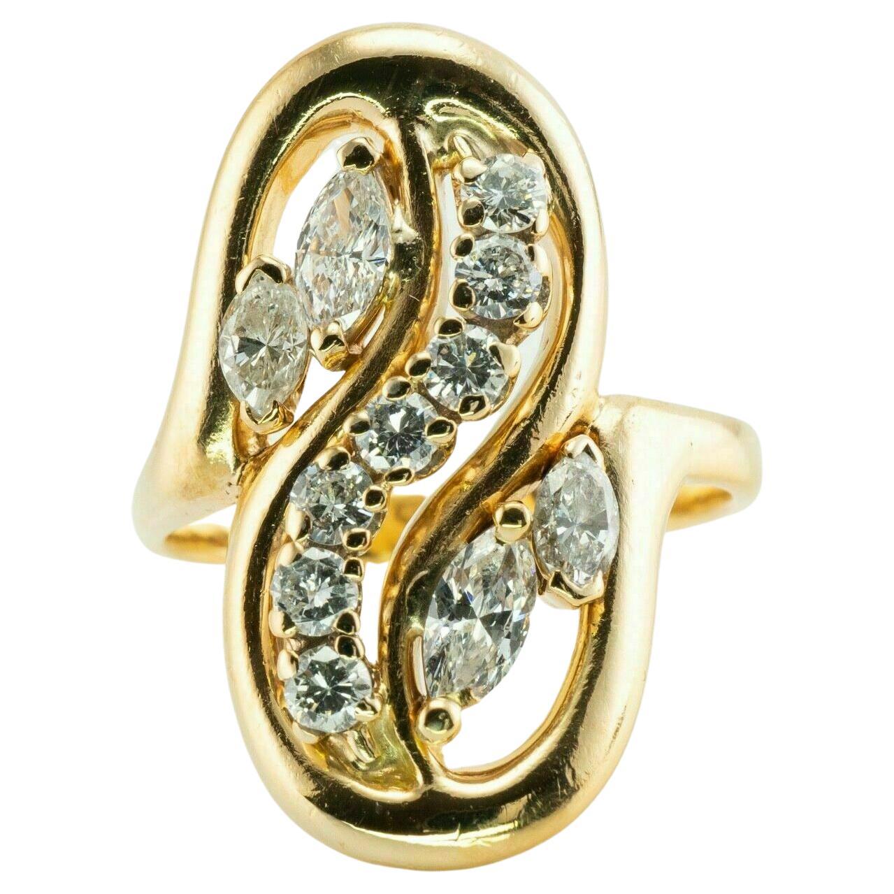 Anillo Diamante Natural Oro 14K Marquesa Corte Redondo Vintage 1.70ct